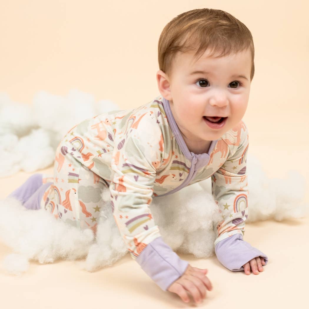 Magical Unicorns Bamboo Convertible Baby Pajamas: Blue/Multi / 12-18M