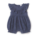 Baby Eyelet Romper Blue Cotton Ruffle One-Piece for Girls: 3-6M