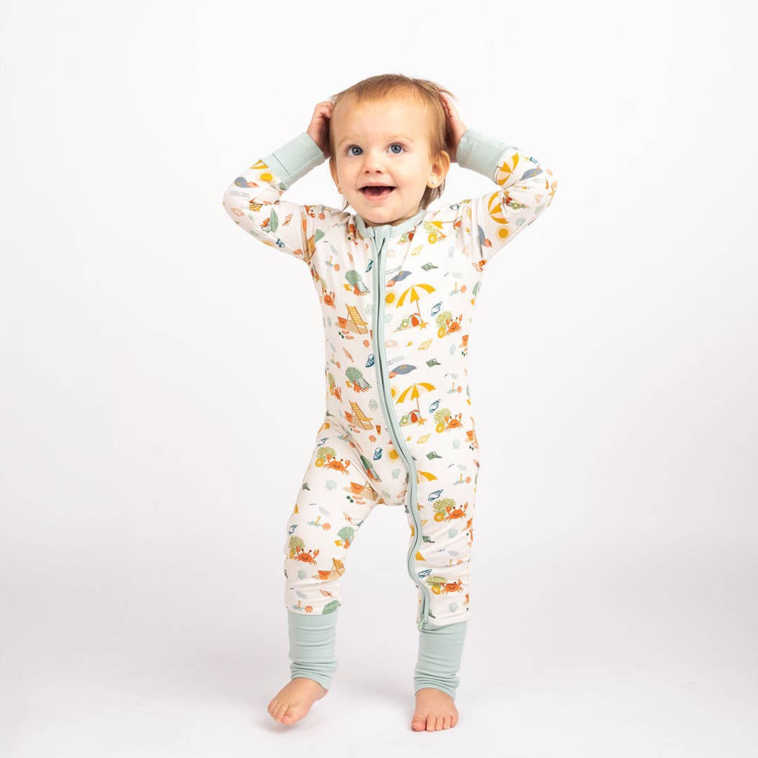 Beach Day Summer Convertible Sleeper Bamboo Baby Pajamas: 12-18M