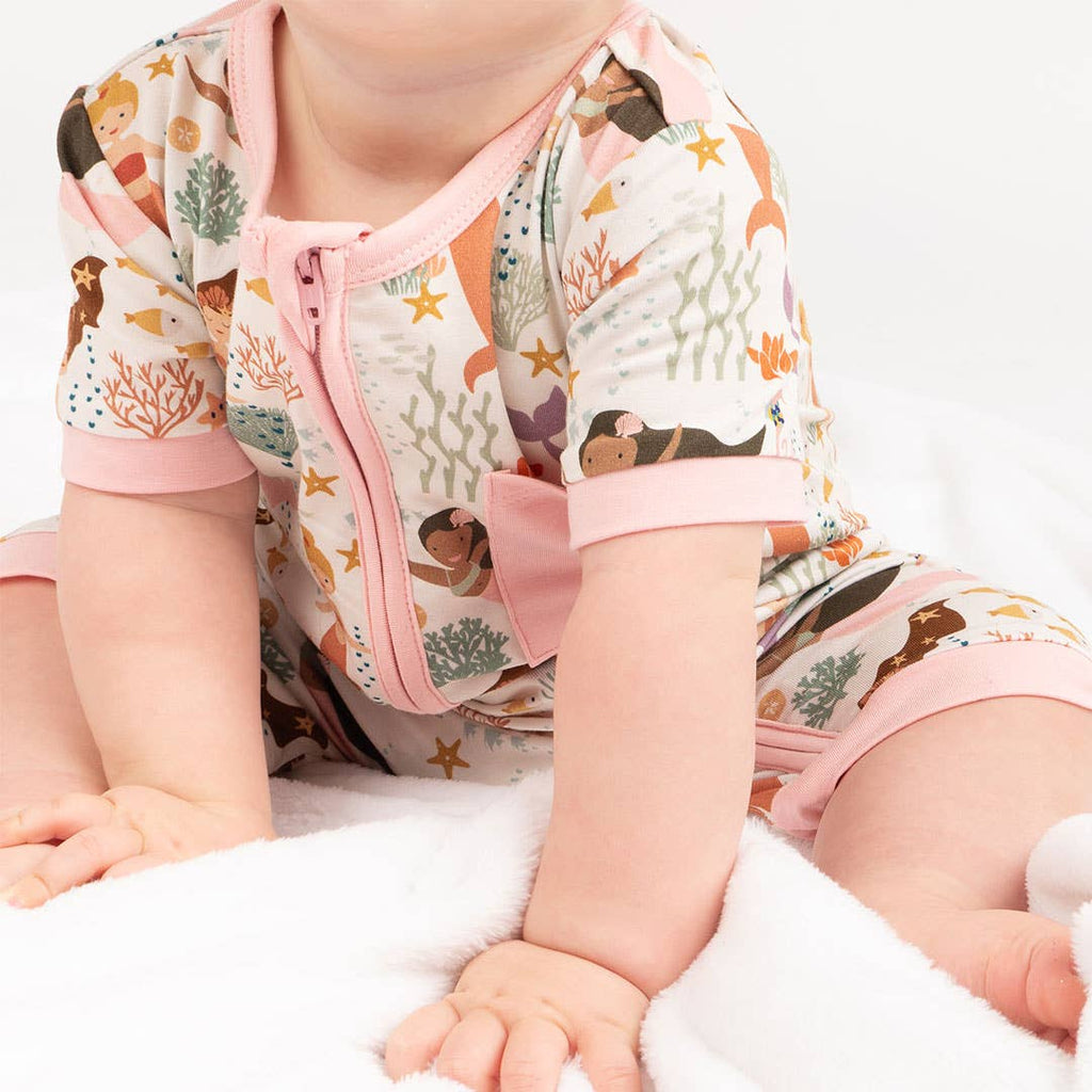 Making Waves Mermaid Bamboo Baby Clothing Shortie Romper: 3-6M