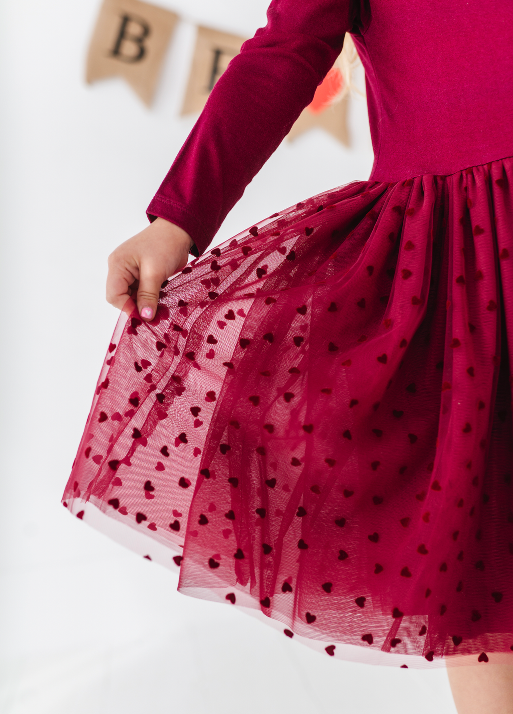 Kids Girls Velvet Heart Holiday Tulle Dress - Ruby: 2