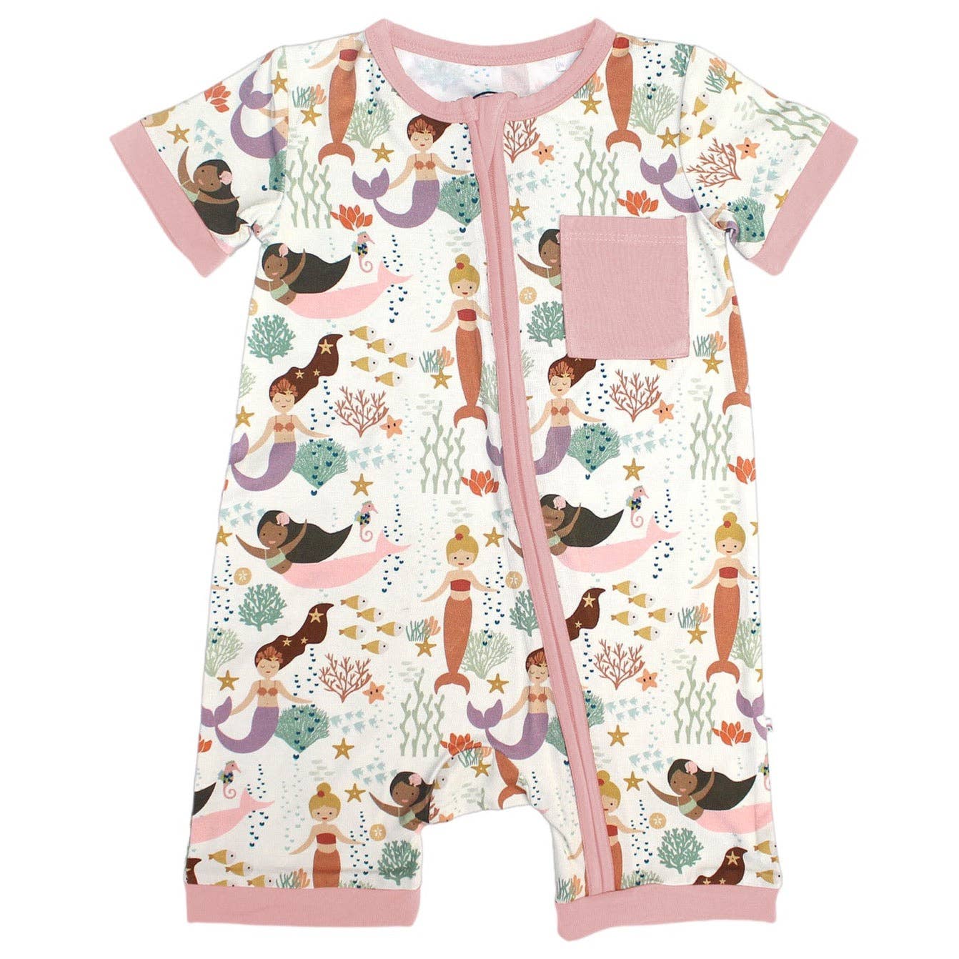 Making Waves Mermaid Bamboo Baby Clothing Shortie Romper: 3-6M
