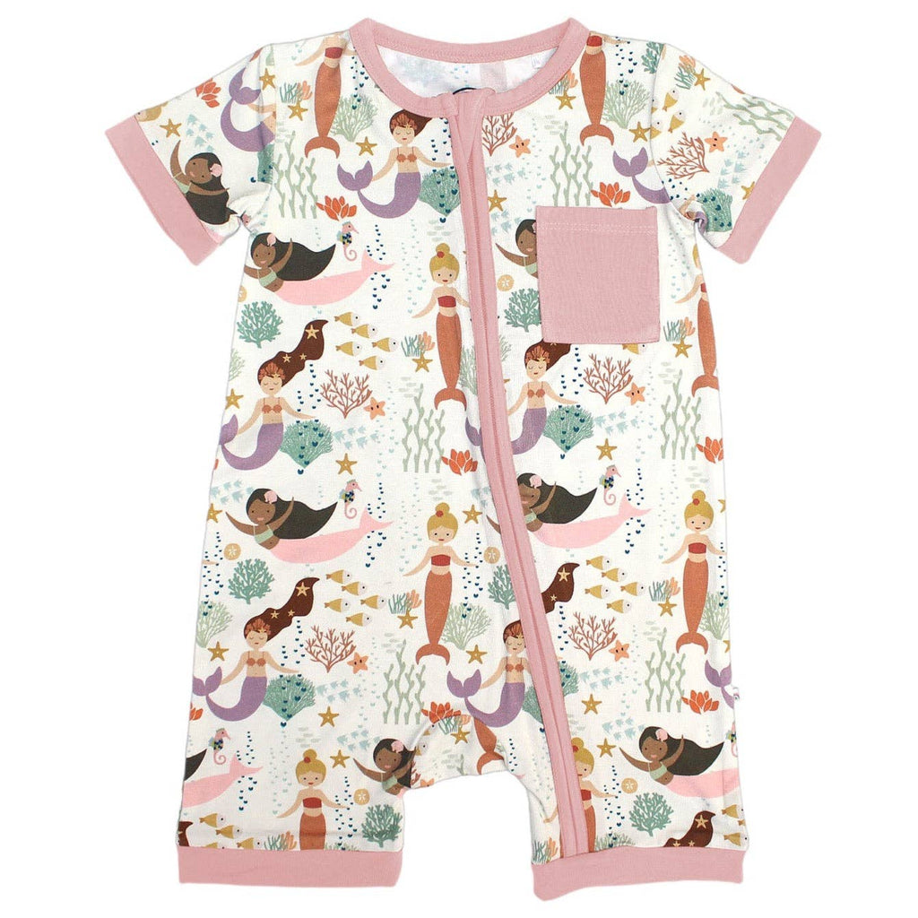 Making Waves Mermaid Bamboo Baby Clothing Shortie Romper: 18-24M