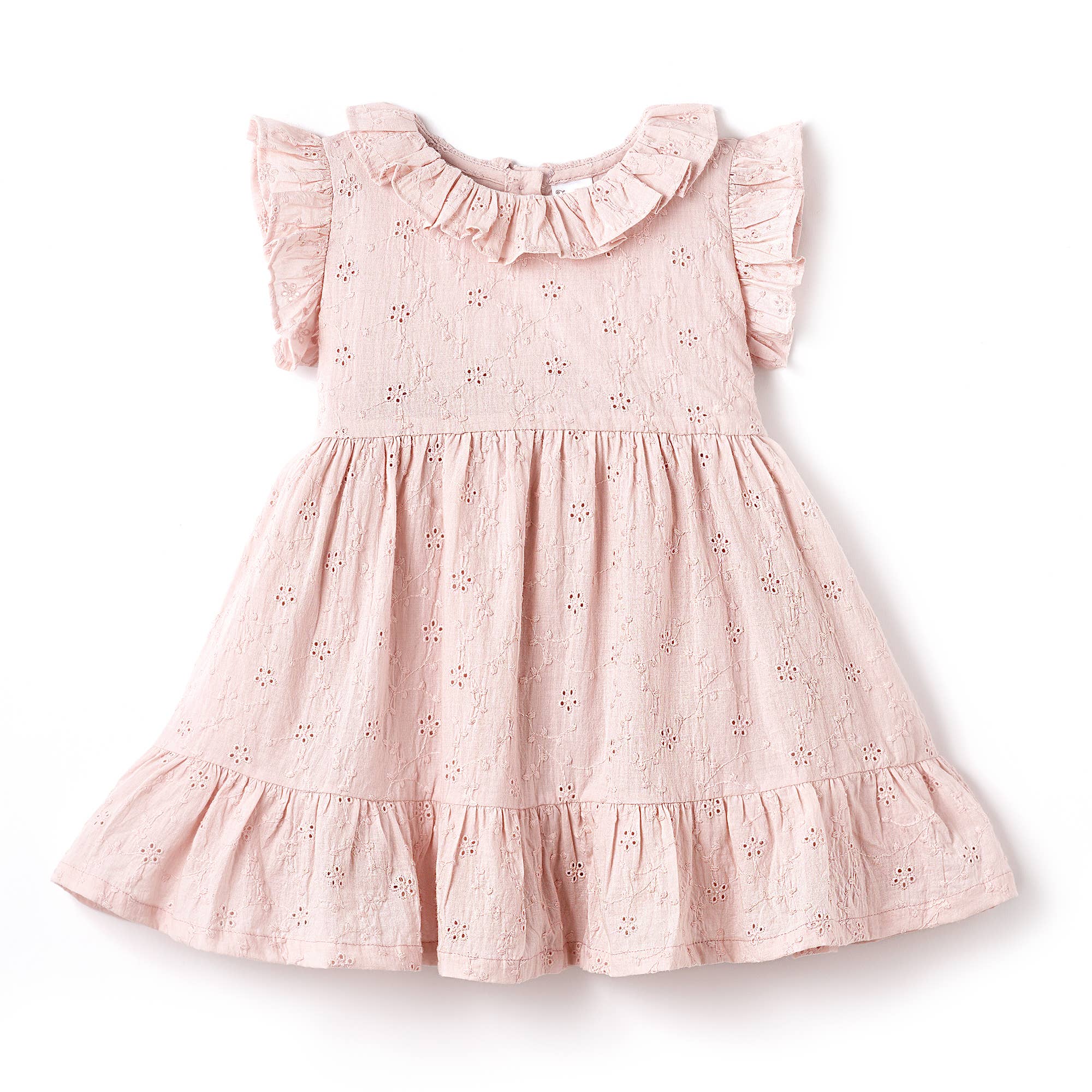 Eyelet Girl's Cotton Dress for Special Occasions - Pink: 3T