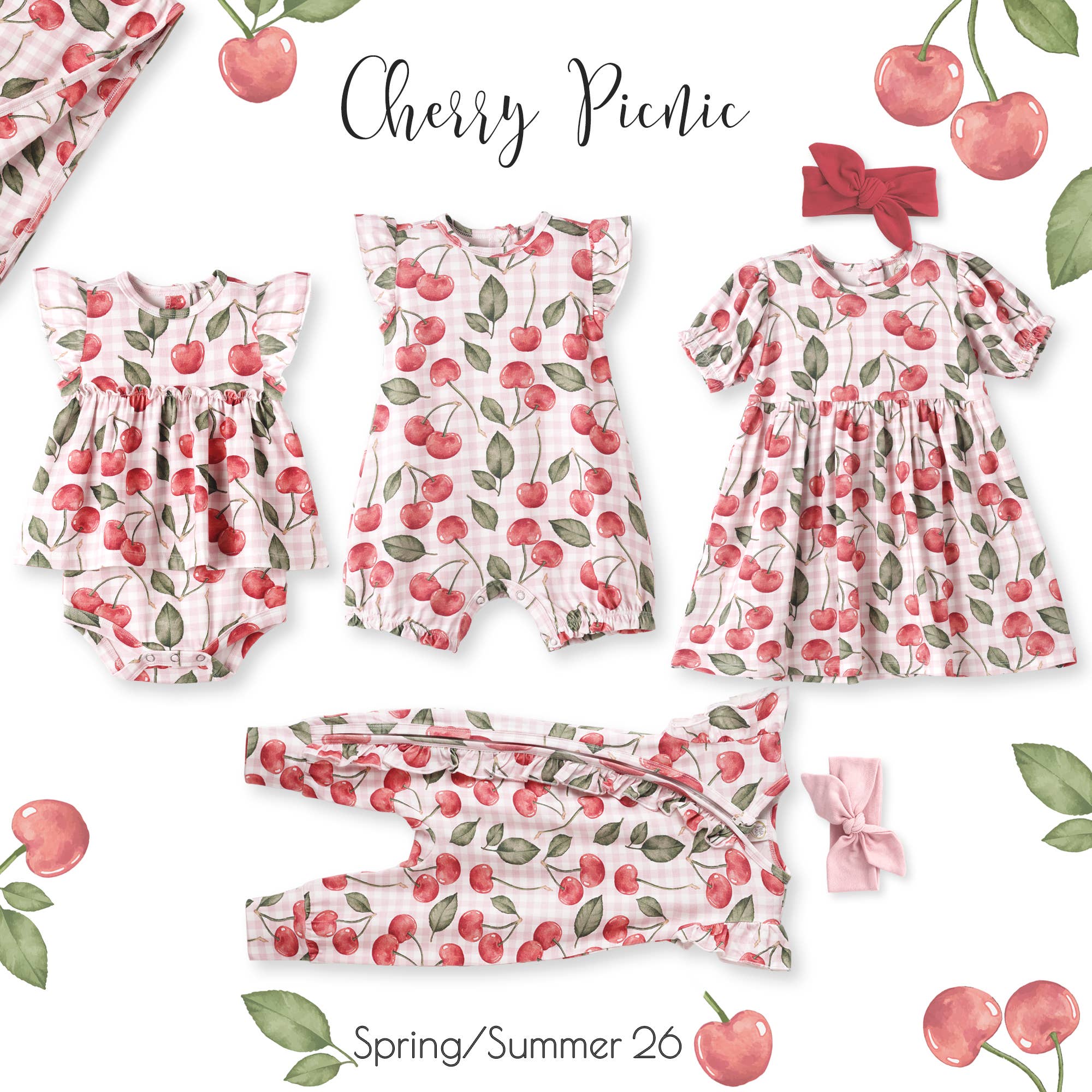 Cherry Picnic Baby Girl Bamboo Bubble Romper: 12-18M