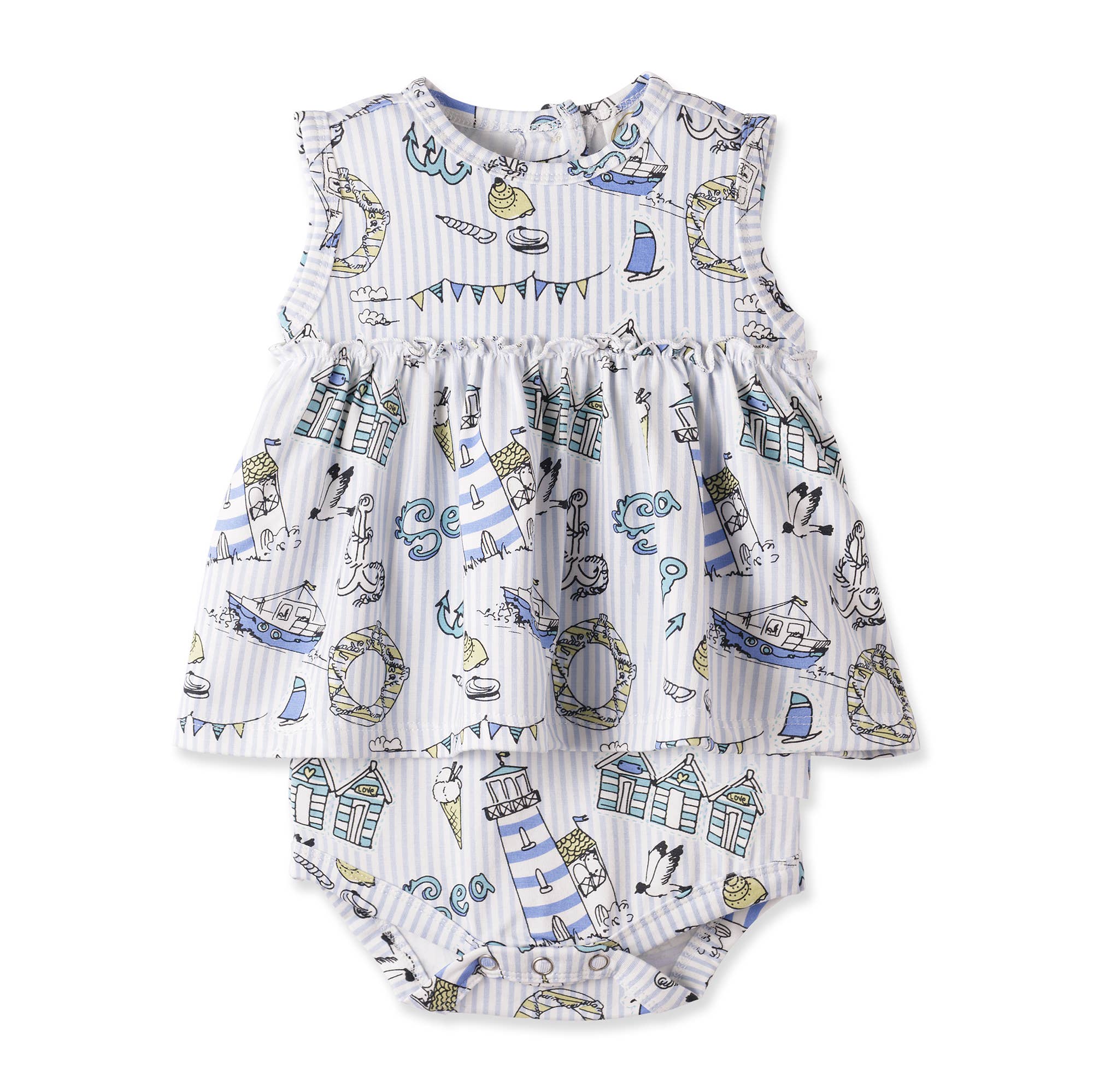 Seashore Skirted Bodysuit – Bamboo Baby Girl One-Piece: 3-6M