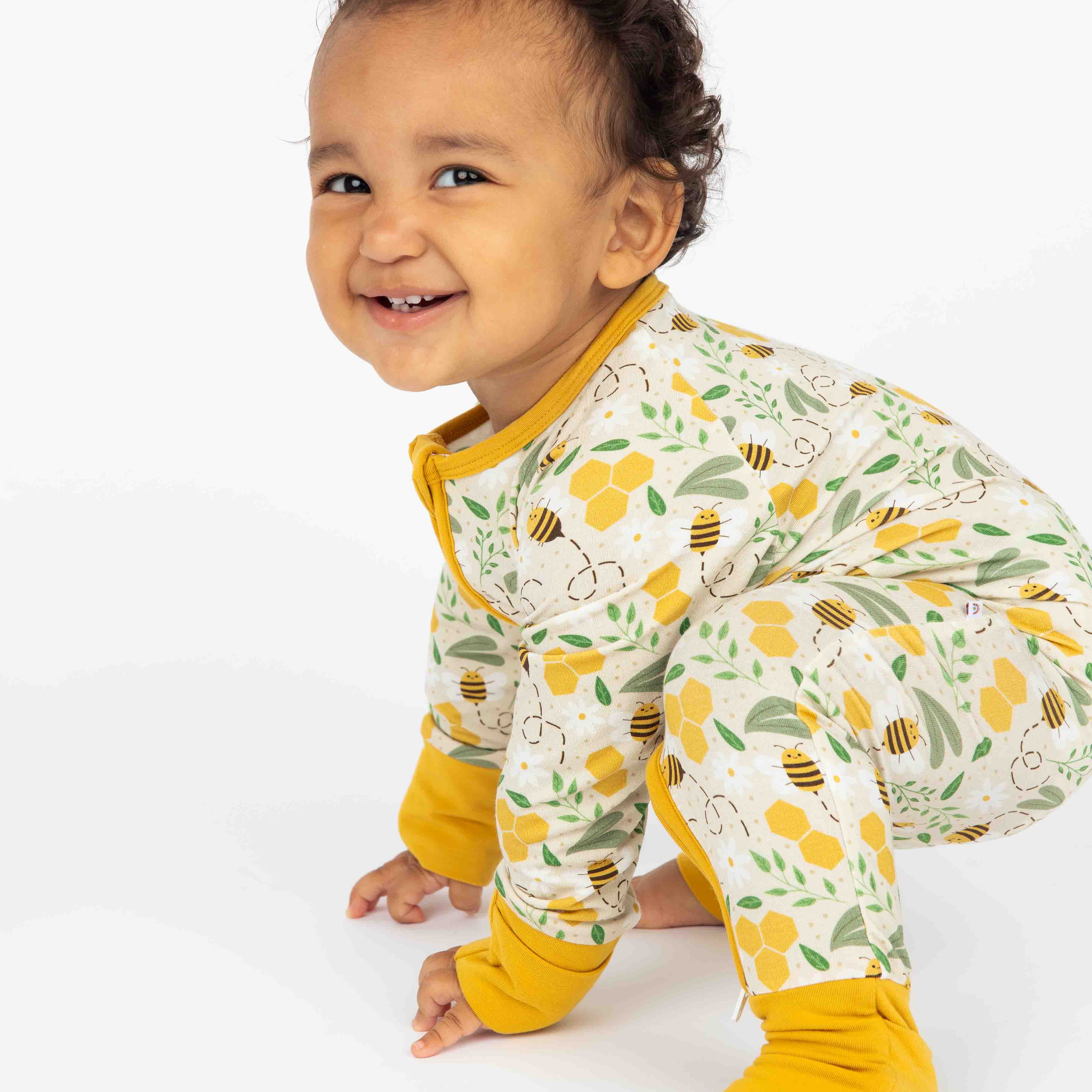 Happy Honey Bees Bamboo Convertible Baby Pajamas: Yellow/Multi / 18-24M