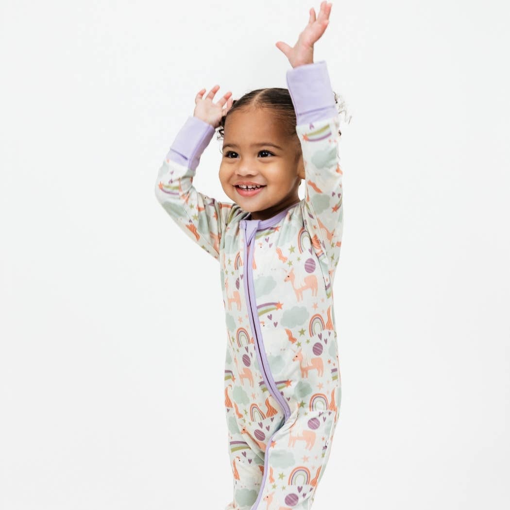Magical Unicorns Bamboo Convertible Baby Pajamas: Blue/Multi / 6-12M