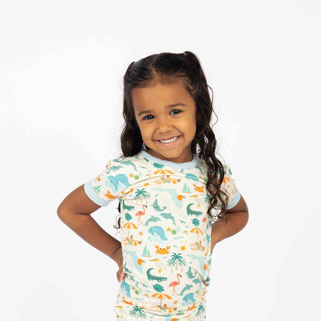 Explore Florida Souvenir Bamboo Kids Pajamas Toddler Set: Beige/Multi / 4/5T