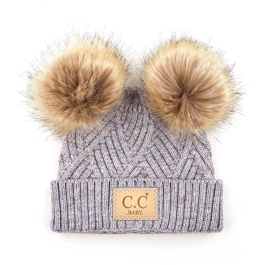 CC Baby Double Pom Criss-Cross Kids Beanie BABY-2060POMPOM: Beige