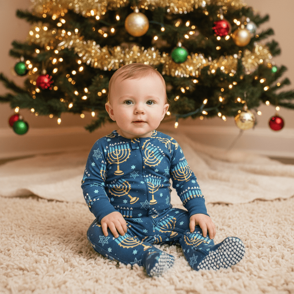 Aura Of The Menorah Zipper Footie: Ora Of The Menorah / Neutral / 12-18 Months