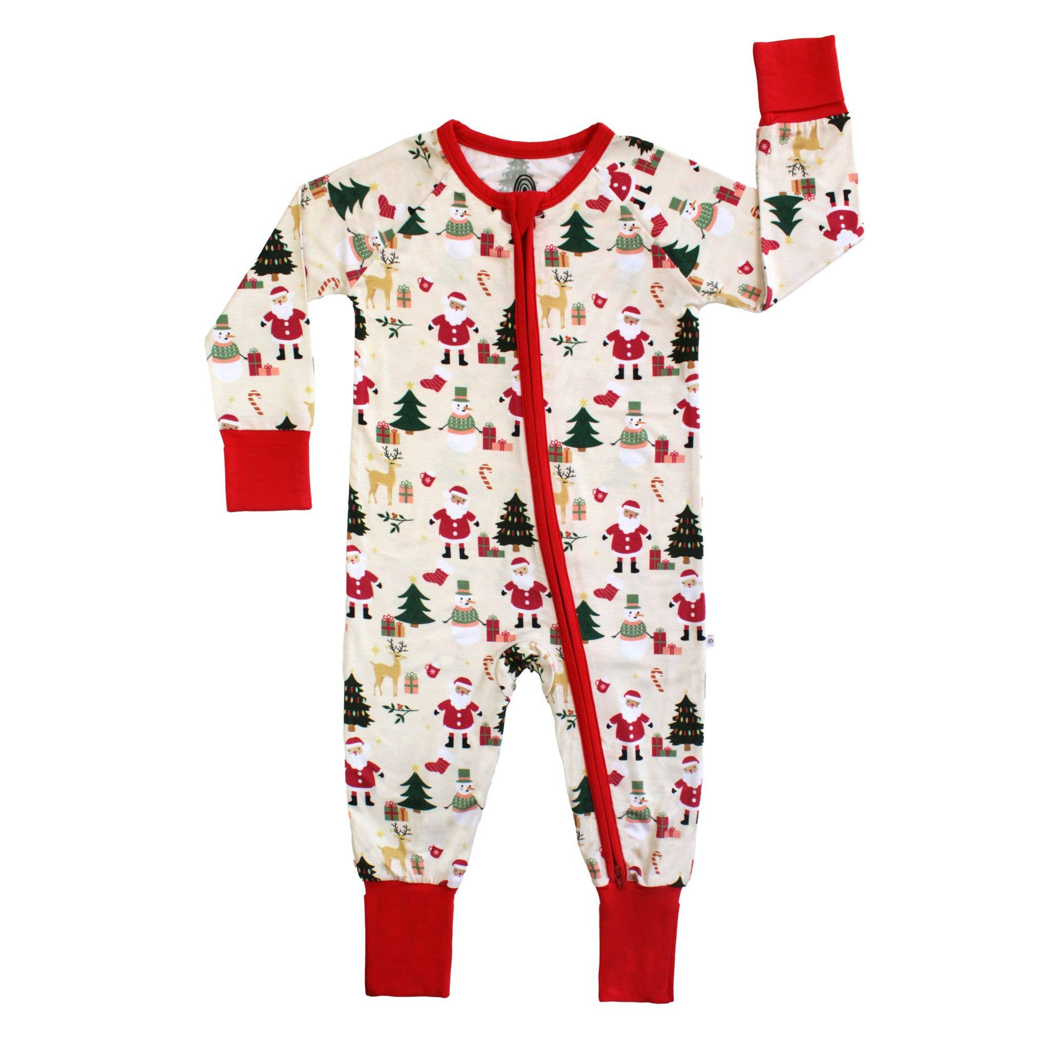 Cozy Christmas Bamboo Convertible Baby Pajama: Red/Multi / 0-3M
