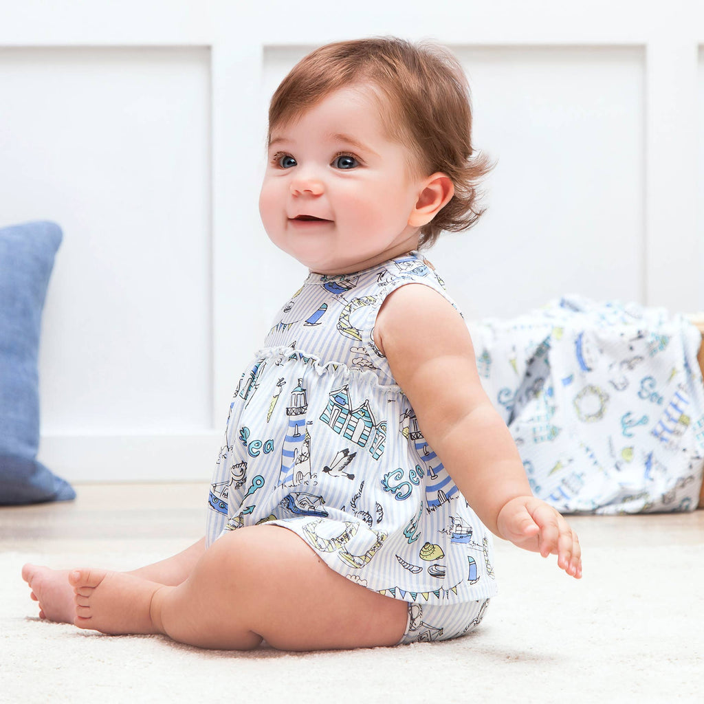 Seashore Skirted Bodysuit – Bamboo Baby Girl One-Piece: 0-3M