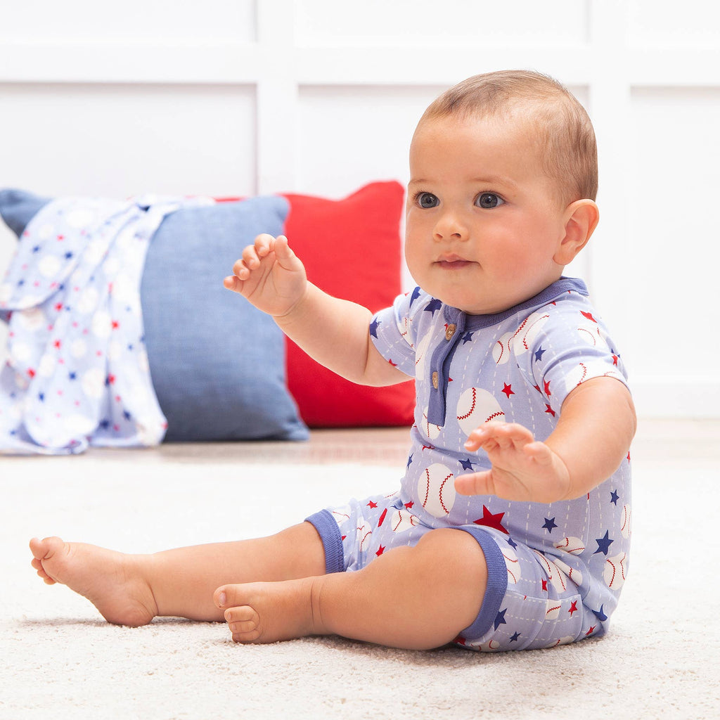 Grand Slam Baseball Bamboo Shorty Romper for Baby Boys: 6-9M