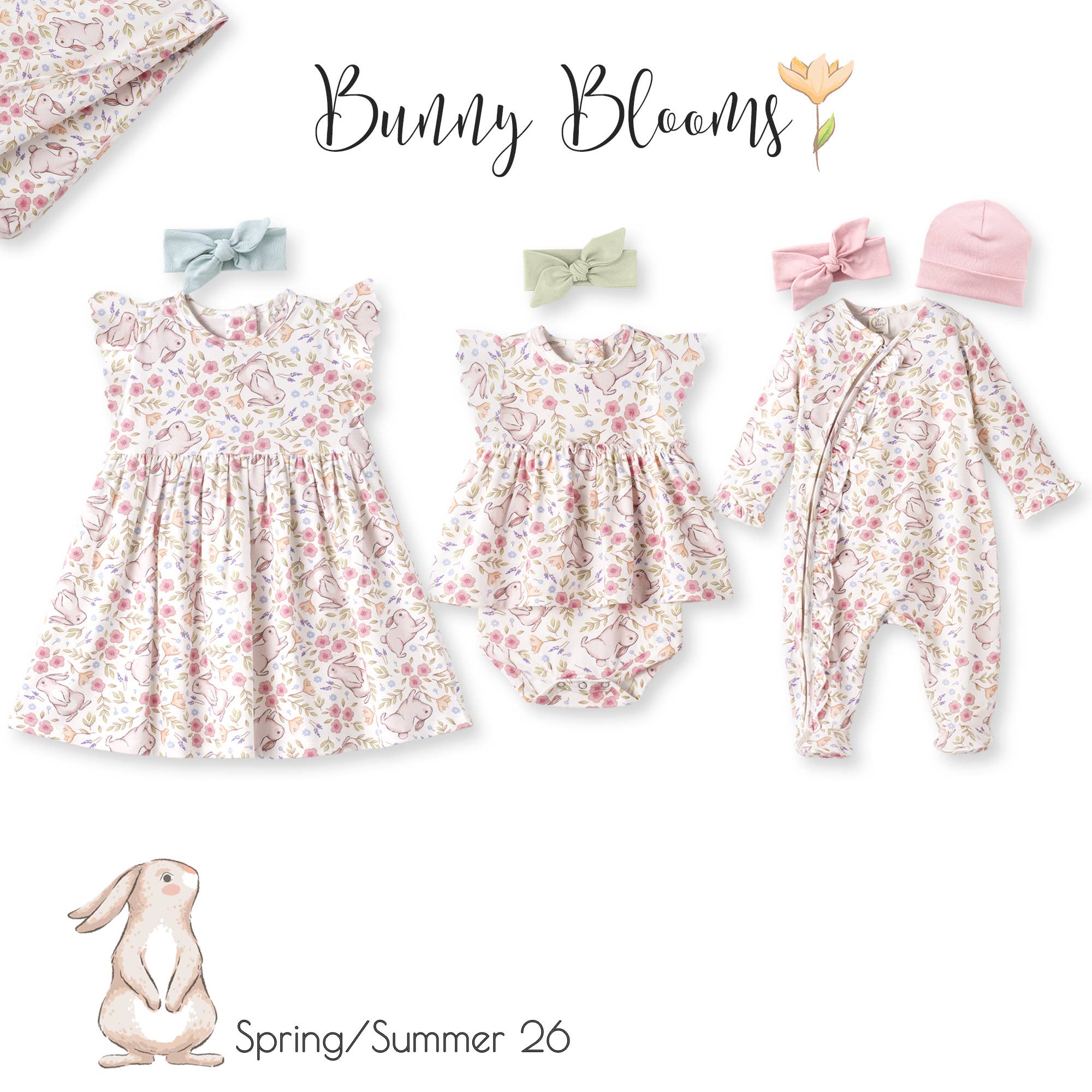 Bunny Blooms Soft Bamboo Zipper Romper for Easter: 6-9M