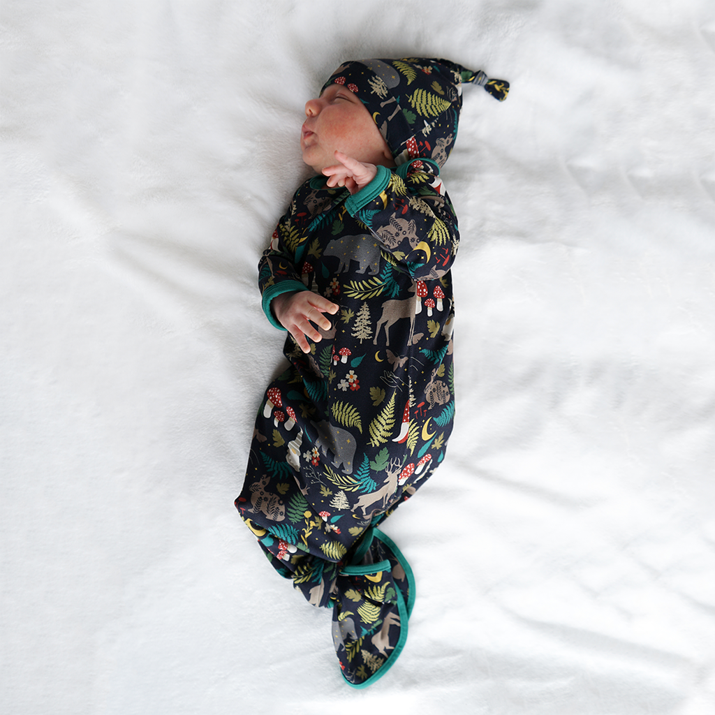 Night Forest Bamboo Gown and Hat Newborn Baby Gift Set