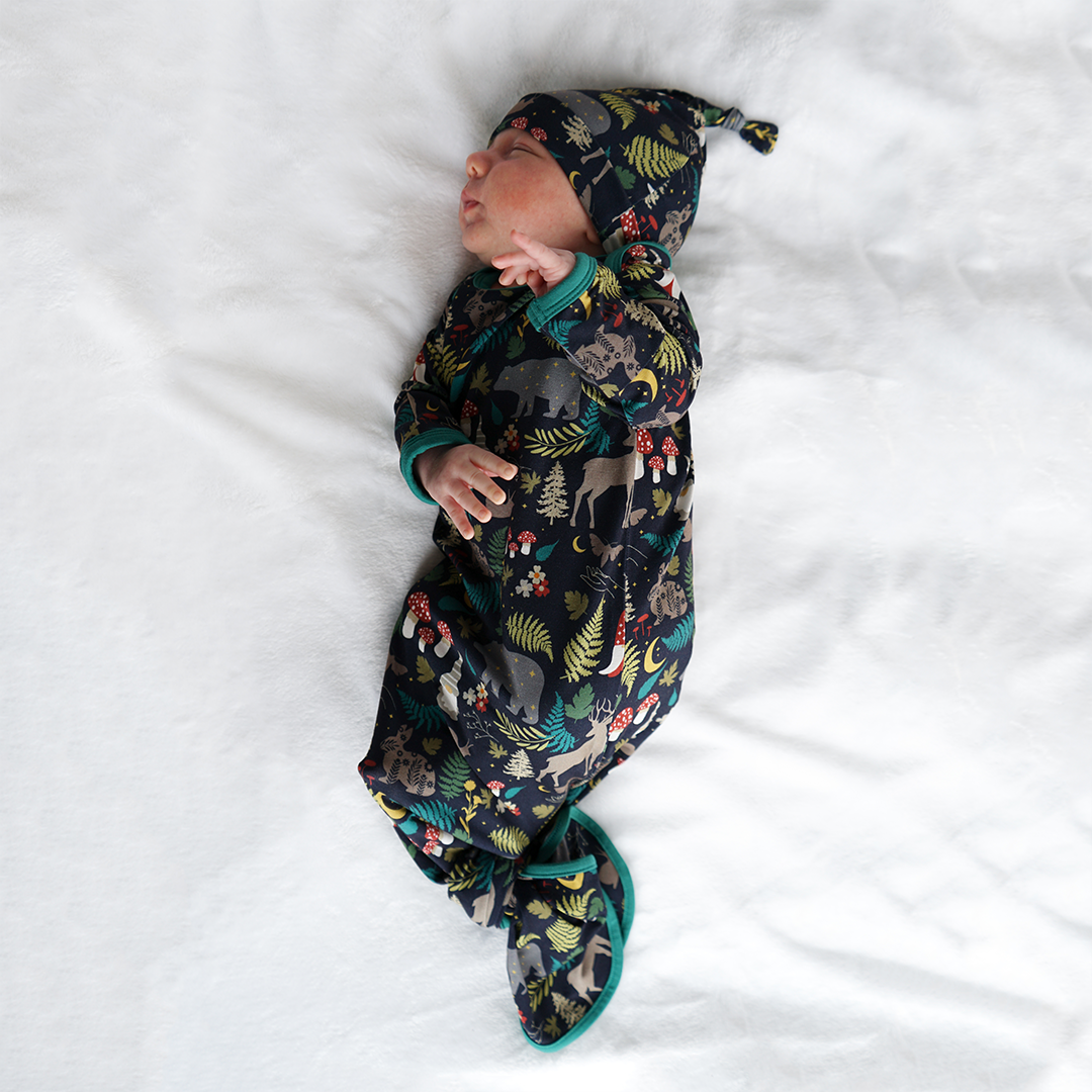 Night Forest Bamboo Gown and Hat Newborn Baby Gift Set