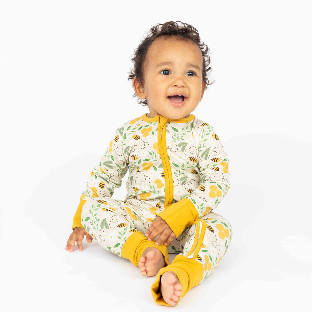 Happy Honey Bees Bamboo Convertible Baby Pajamas: Yellow/Multi / 18-24M