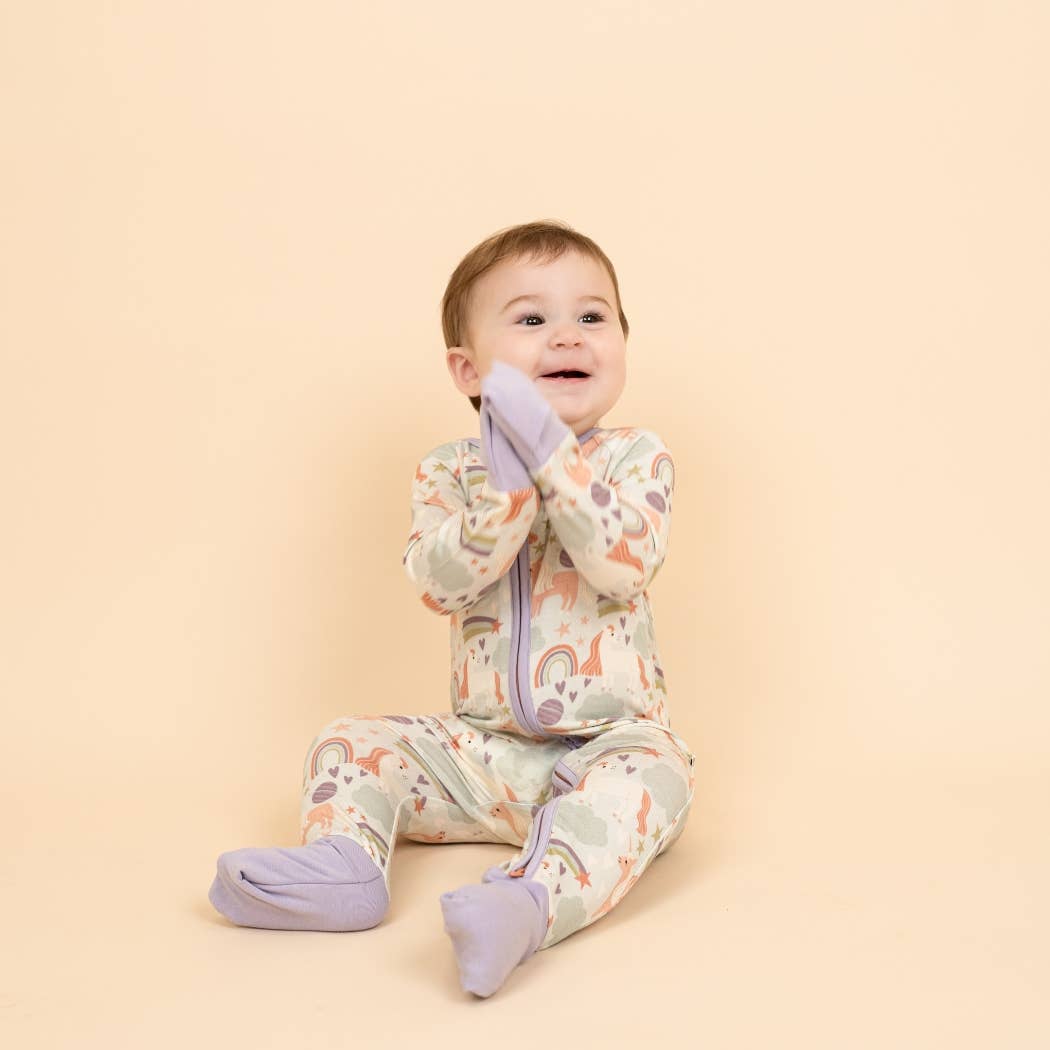 Magical Unicorns Bamboo Convertible Baby Pajamas: Blue/Multi / 12-18M