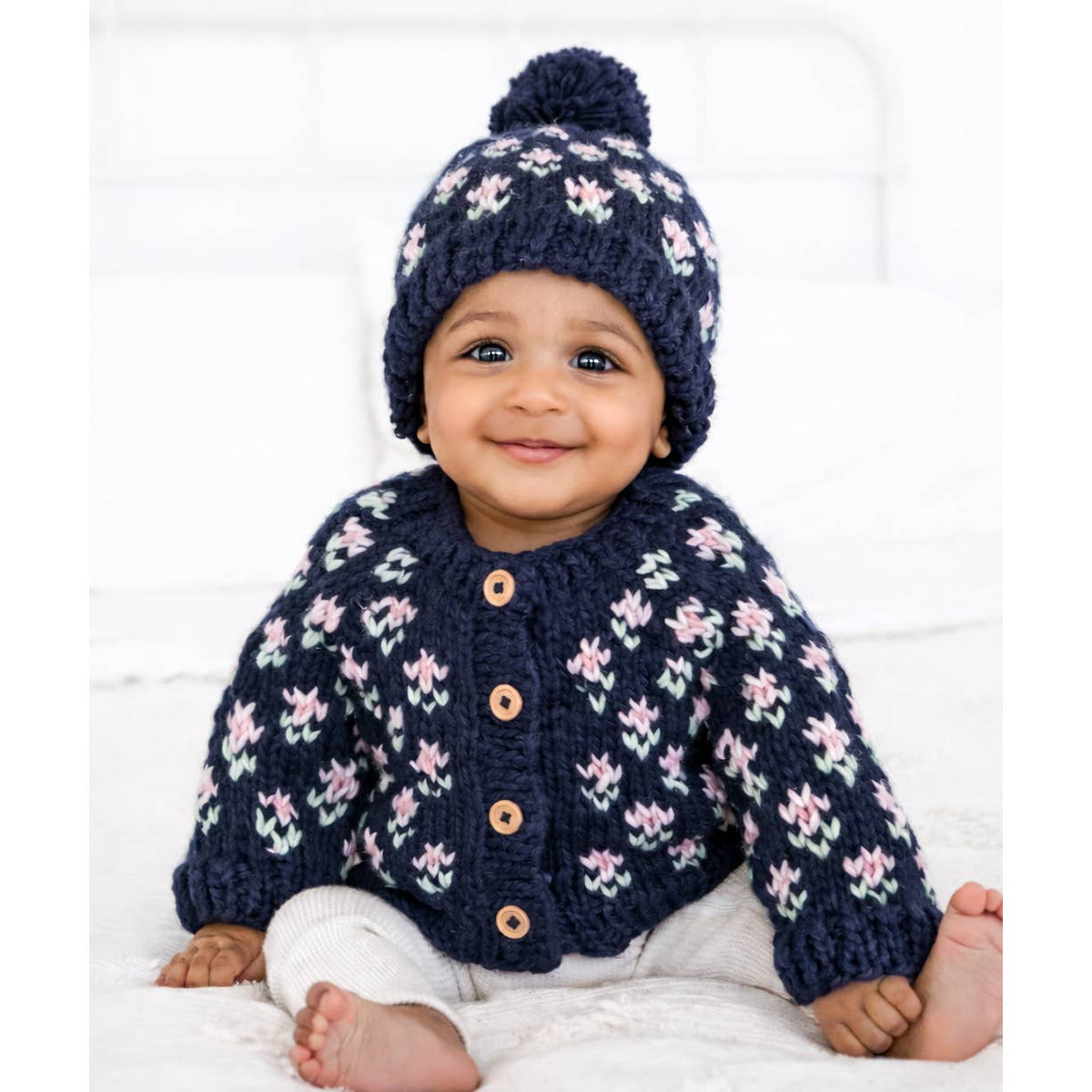 Bitty Blooms Indigo Cardigan Sweater for Baby & Toddler: 3-4T
