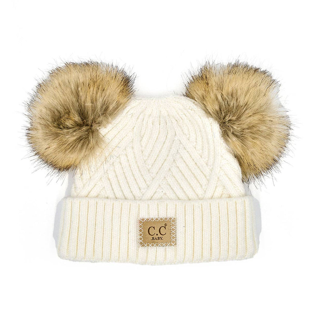 CC Baby Double Pom Criss-Cross Kids Beanie BABY-2060POMPOM: Red