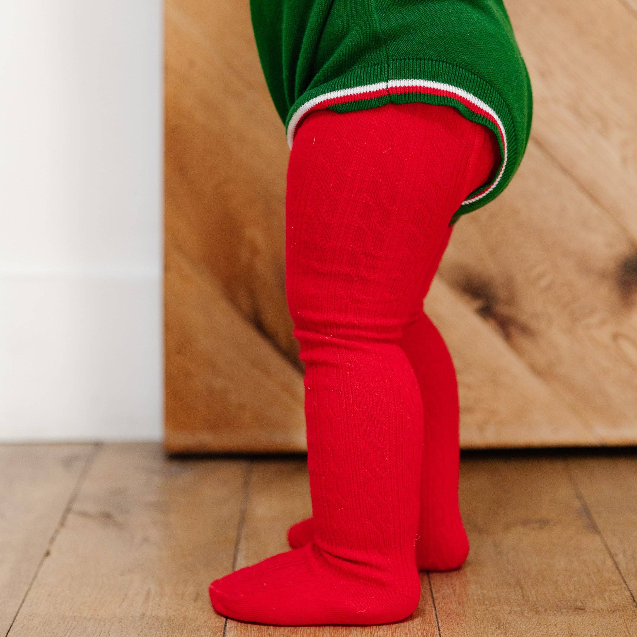 Bright Red Cable Knit Tights: 6-12 MONTHS