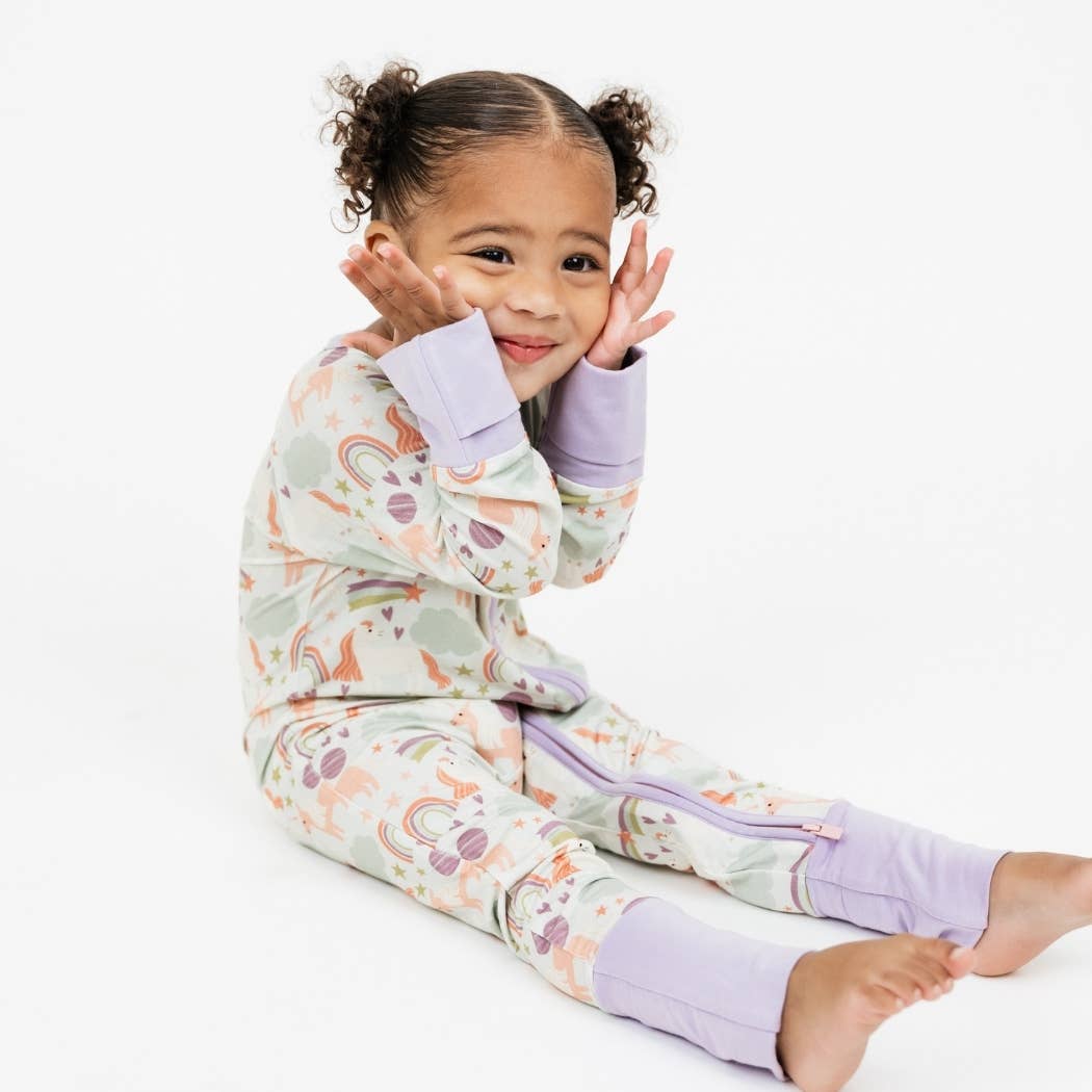 Magical Unicorns Bamboo Convertible Baby Pajamas: Blue/Multi / 6-12M