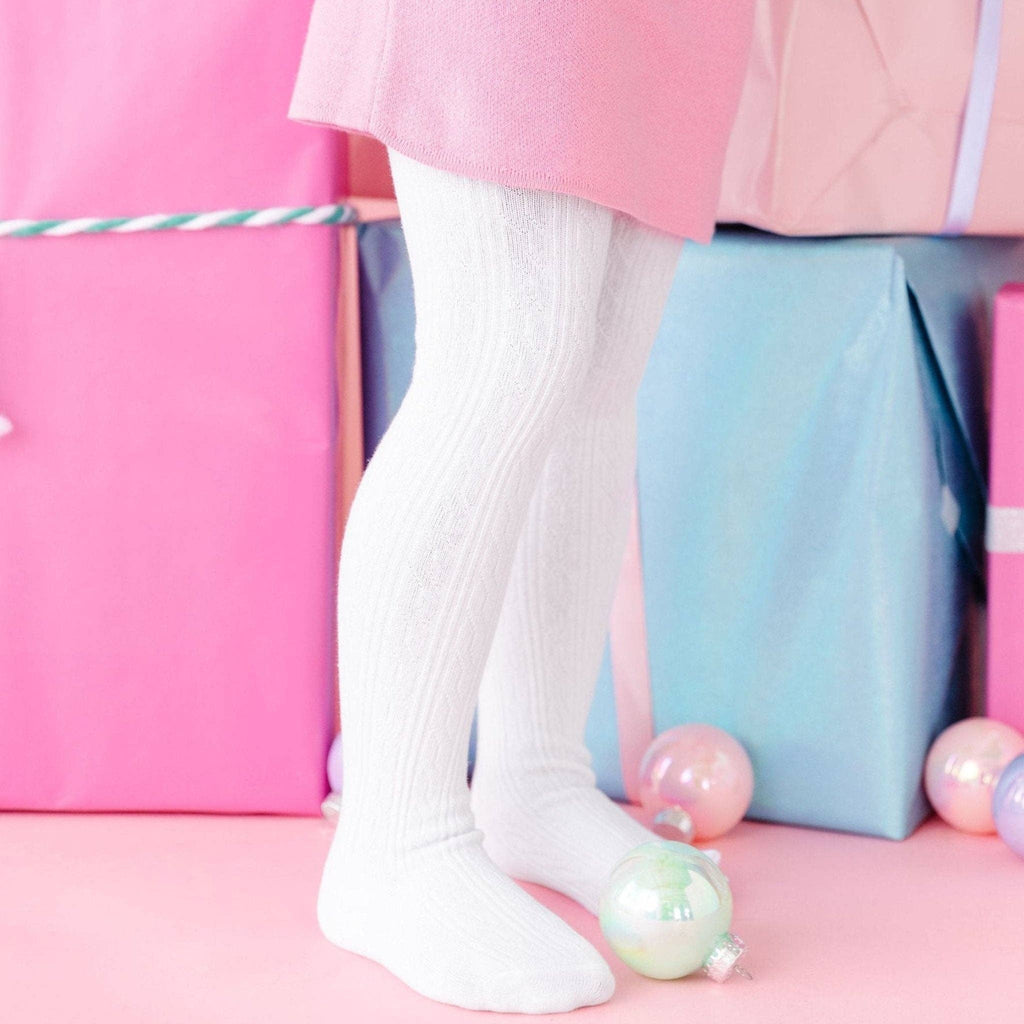 White Cable Knit Tights: 5-6 Years