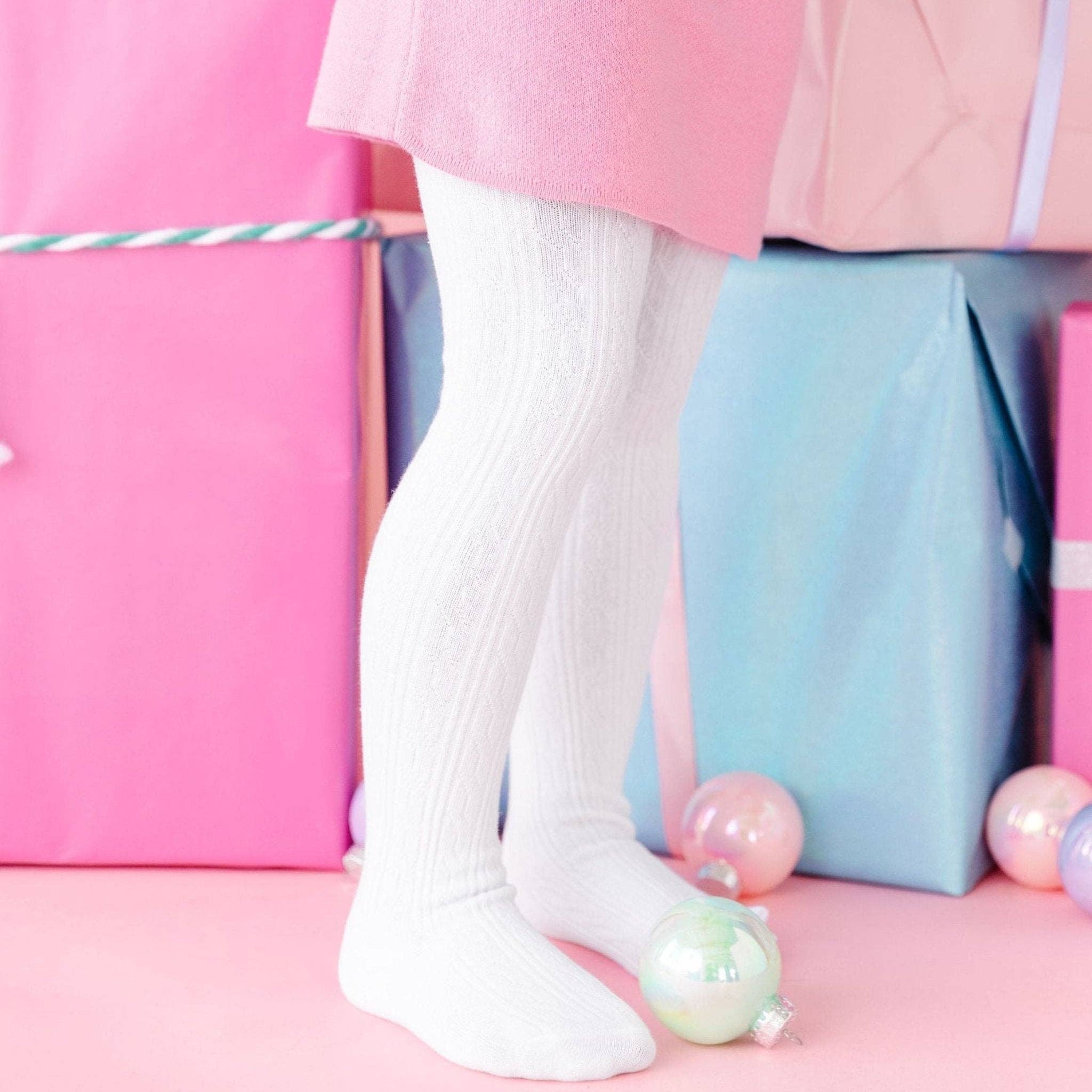White Cable Knit Tights: 5-6 Years