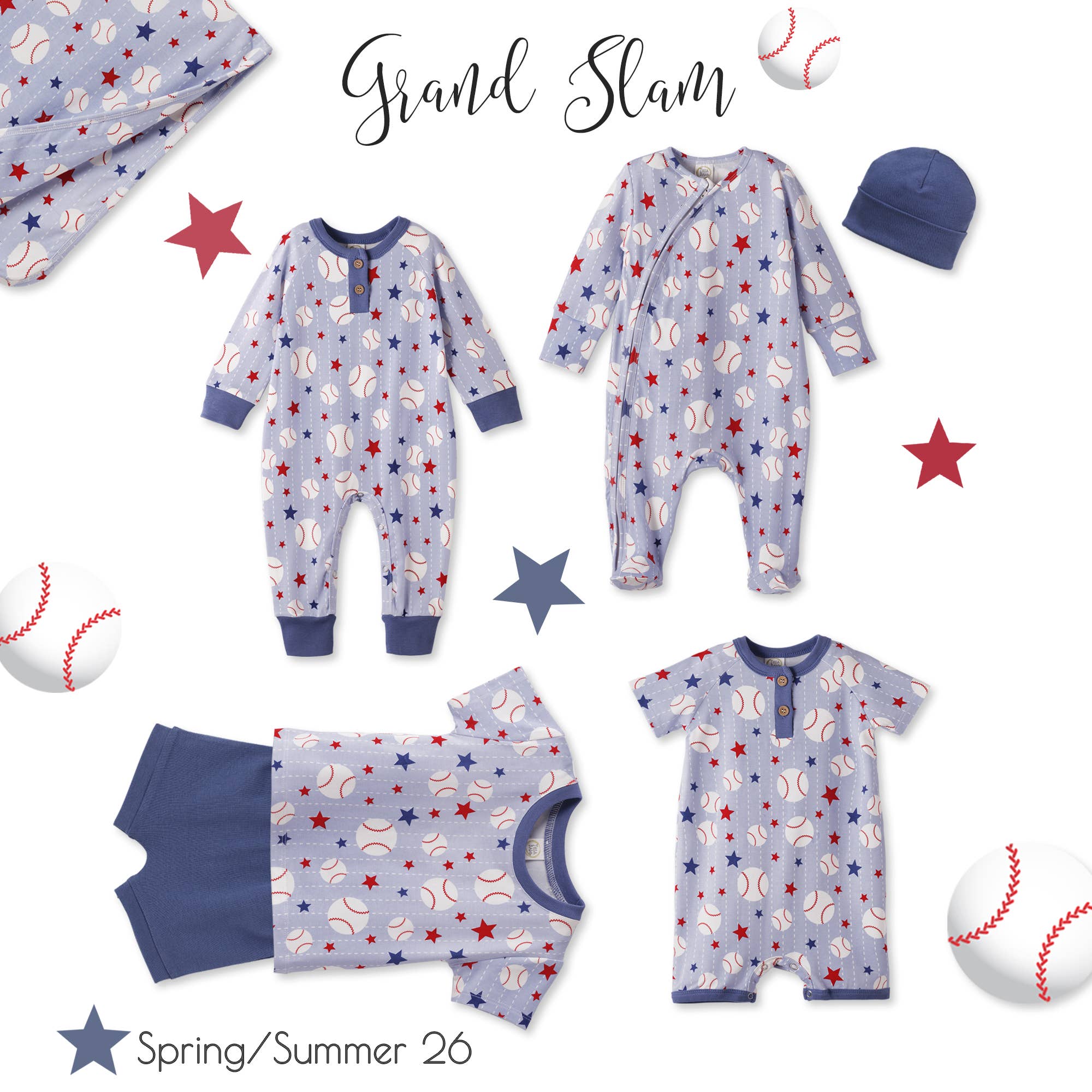 Grand Slam Bamboo Baseball Henley Romper for Baby Boys: 12-18M