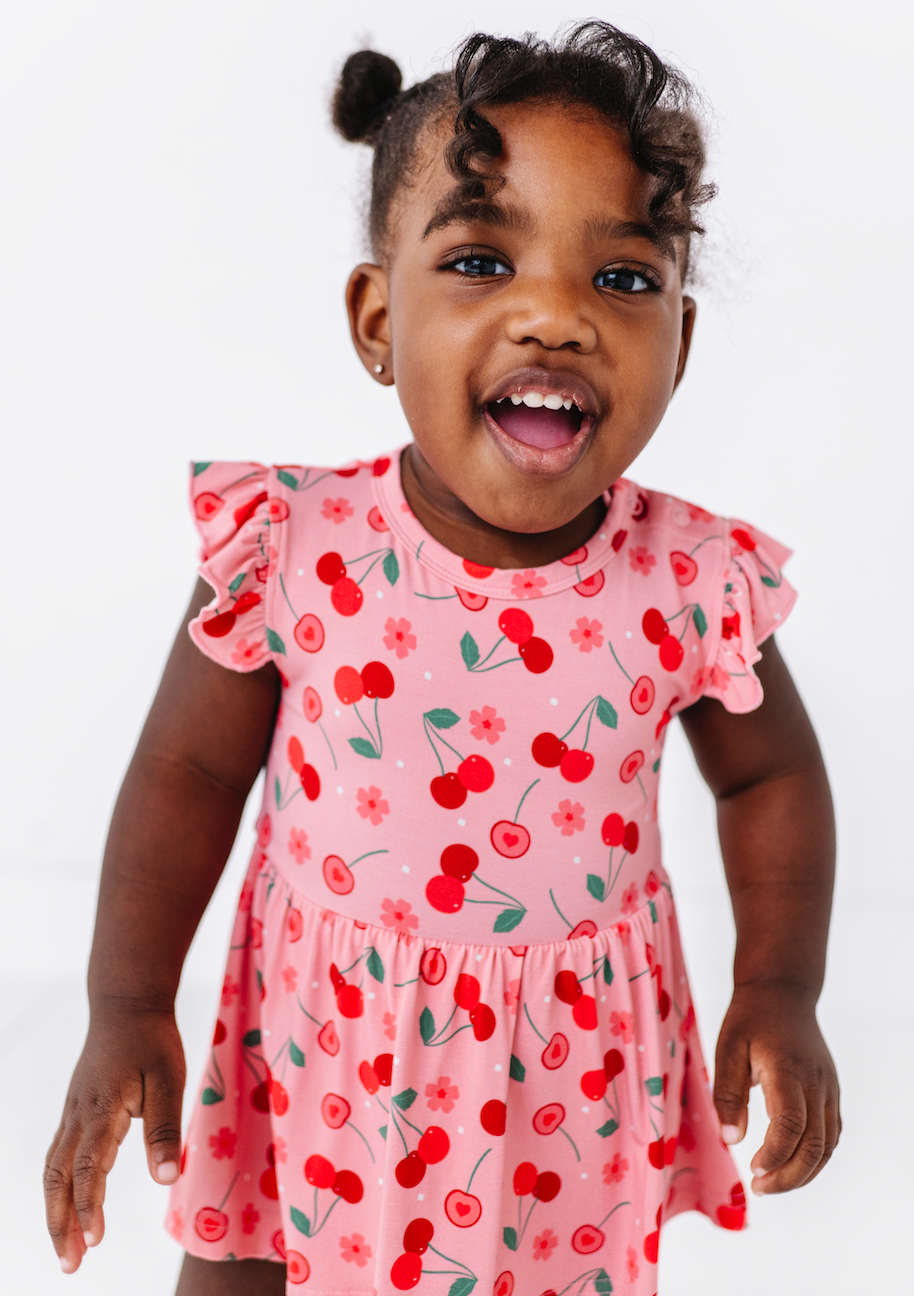 Baby Bamboo Skirted Bodysuit - Cherry on Top: 3-6m