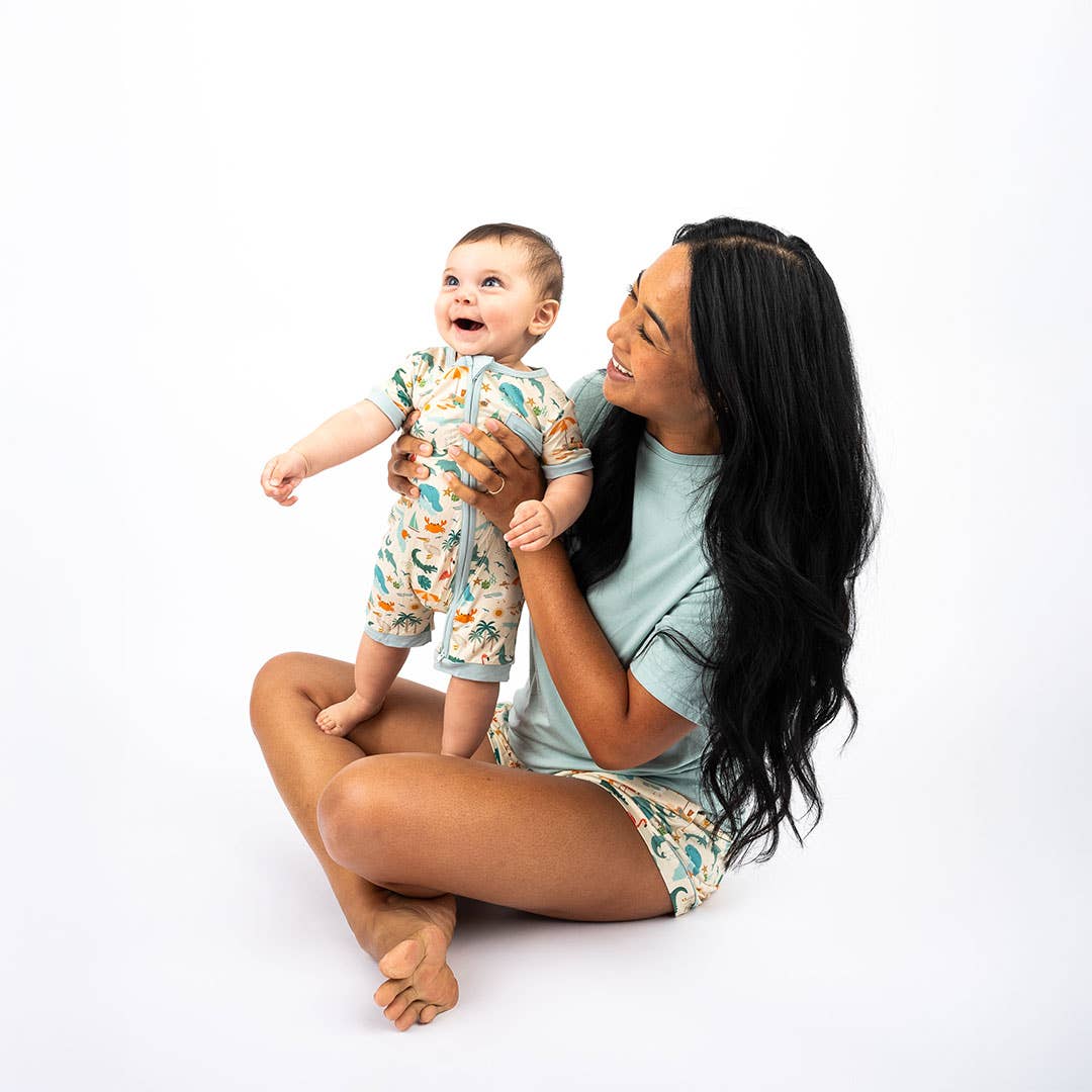 Explore Florida Souvenir Bamboo Baby Shortie Romper Jumpsuit: Beige/Multi / 6-12M