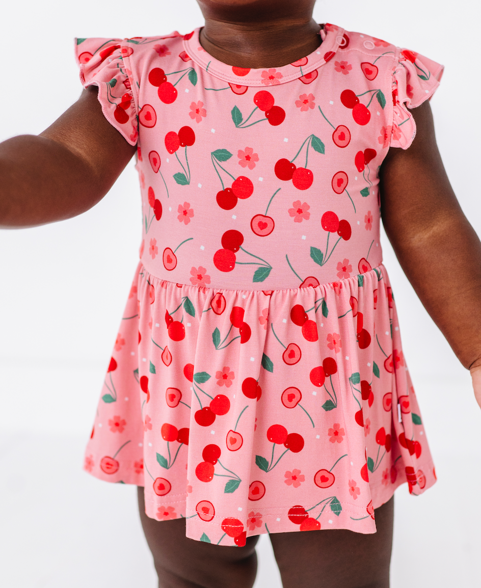 Baby Bamboo Skirted Bodysuit - Cherry on Top: 12-18m