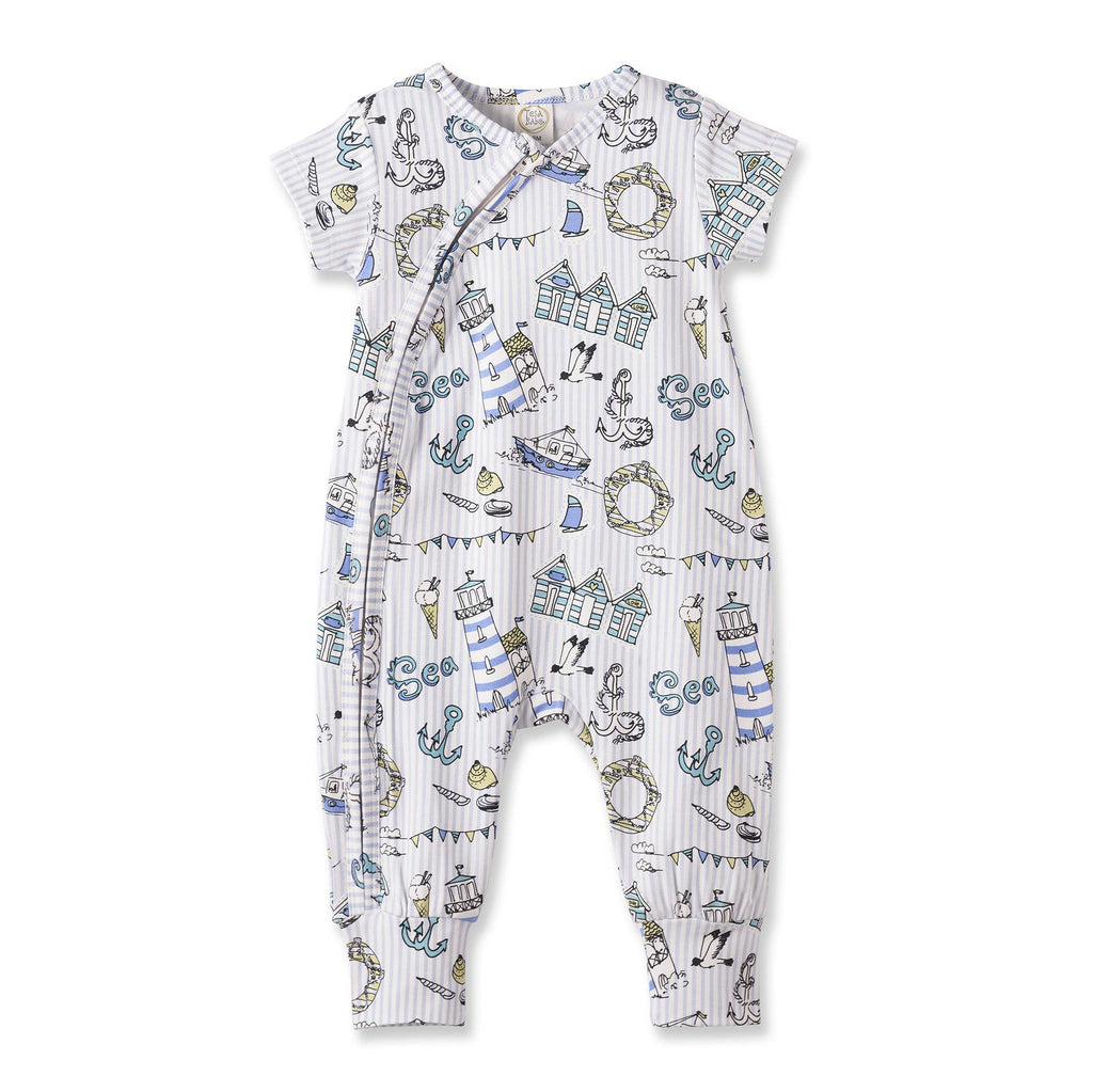 Seashore Baby Zipper Romper – Bamboo with Convertible Cuffs: 9-12M