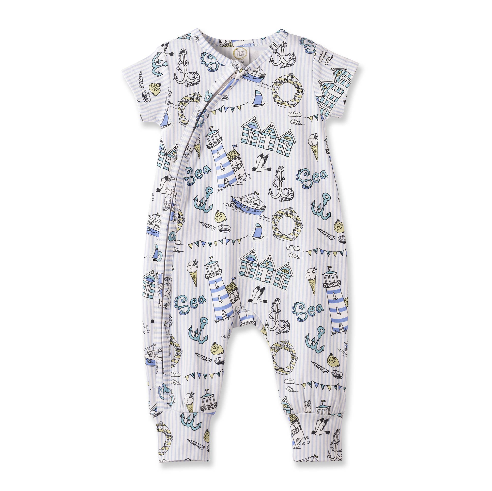 Seashore Baby Zipper Romper – Bamboo with Convertible Cuffs: 9-12M