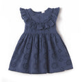 Girls' Eyelet Ruffle Dress - Cotton Blue Embroidered: 12-18M