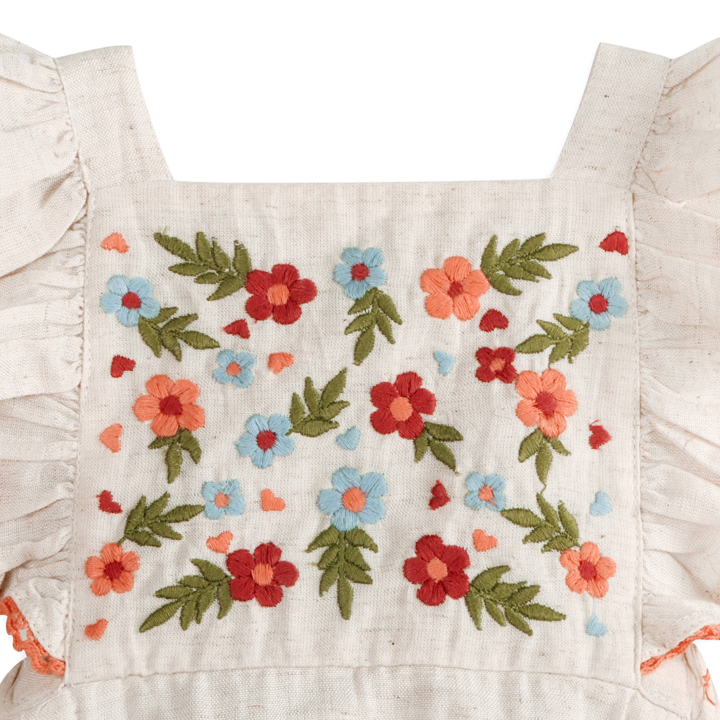 Anya Embroidered Baby Romper + Headband (Linen): Linen / 3-6M