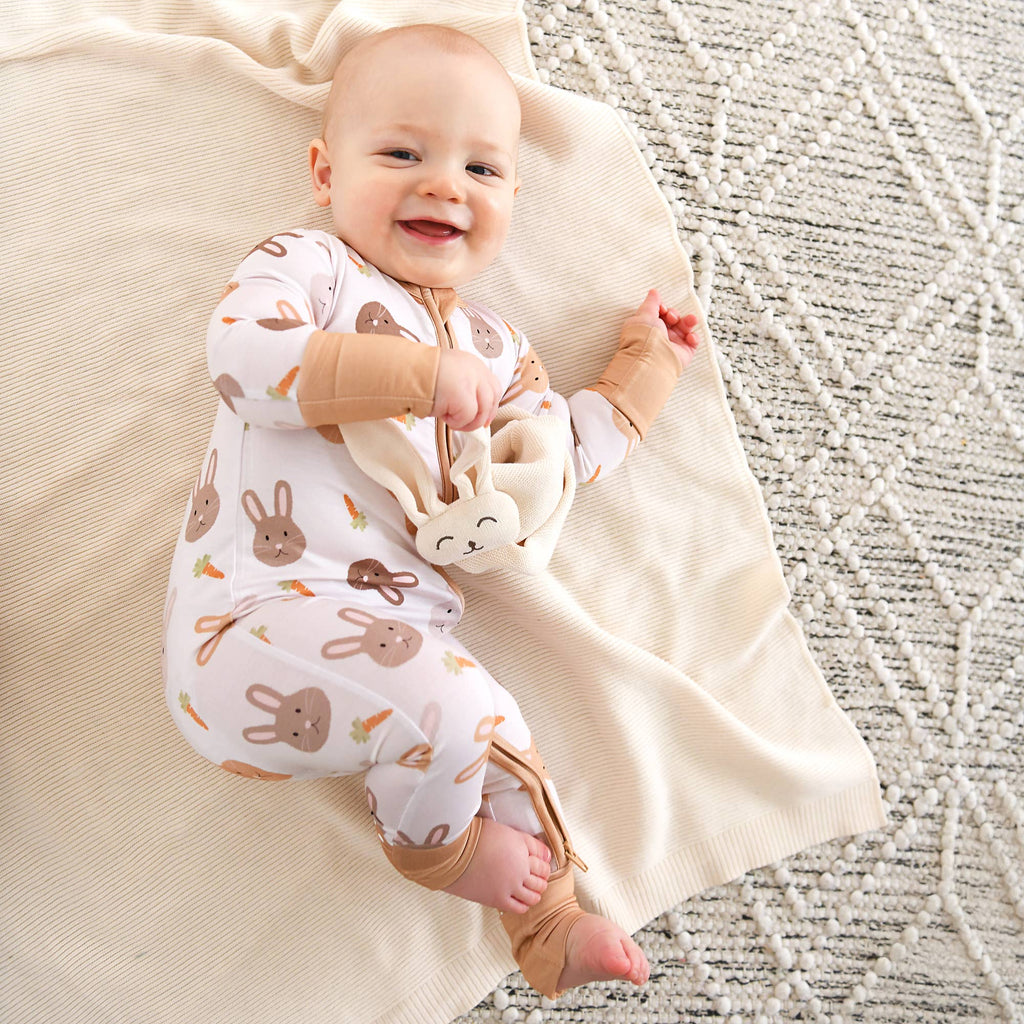 Noah ZIP Easter Bunny Bamboo 1-Piece 2way Zipper Baby Outfit: 0-3m
