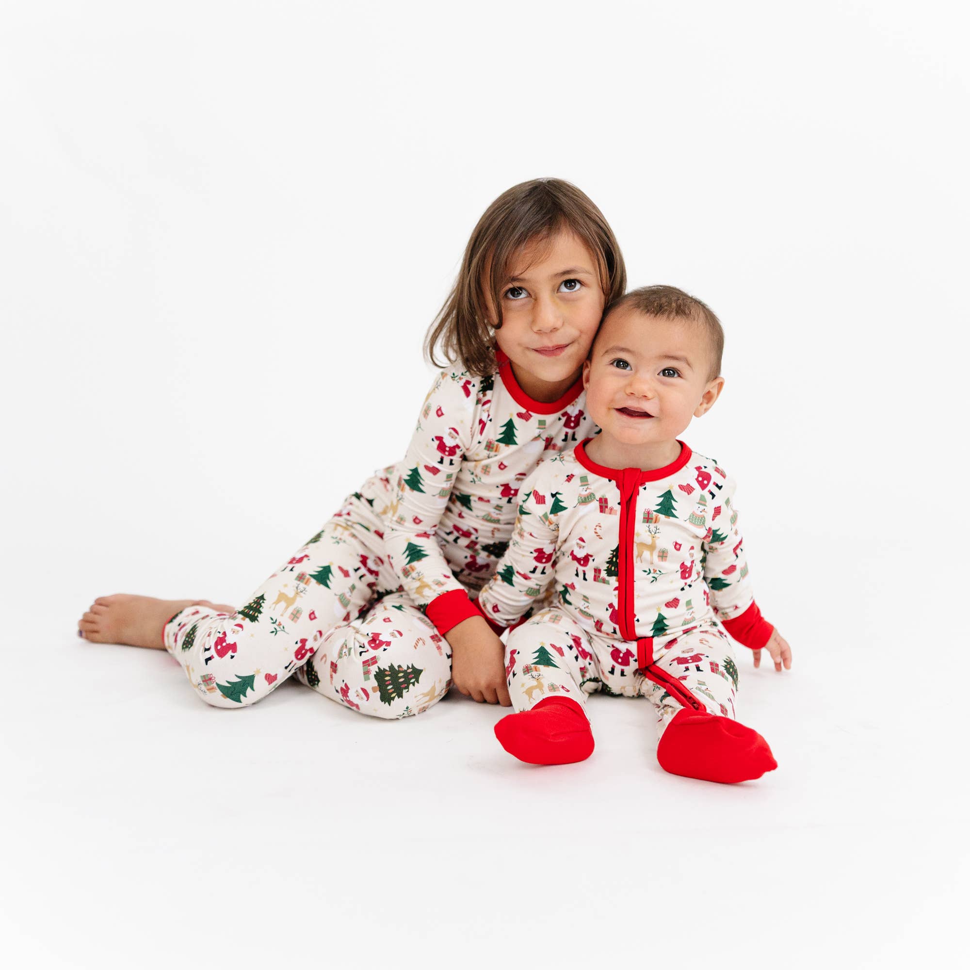 Cozy Christmas Bamboo Long Sleeve Kids Pajama Pants Set: Red/Multi / 2T