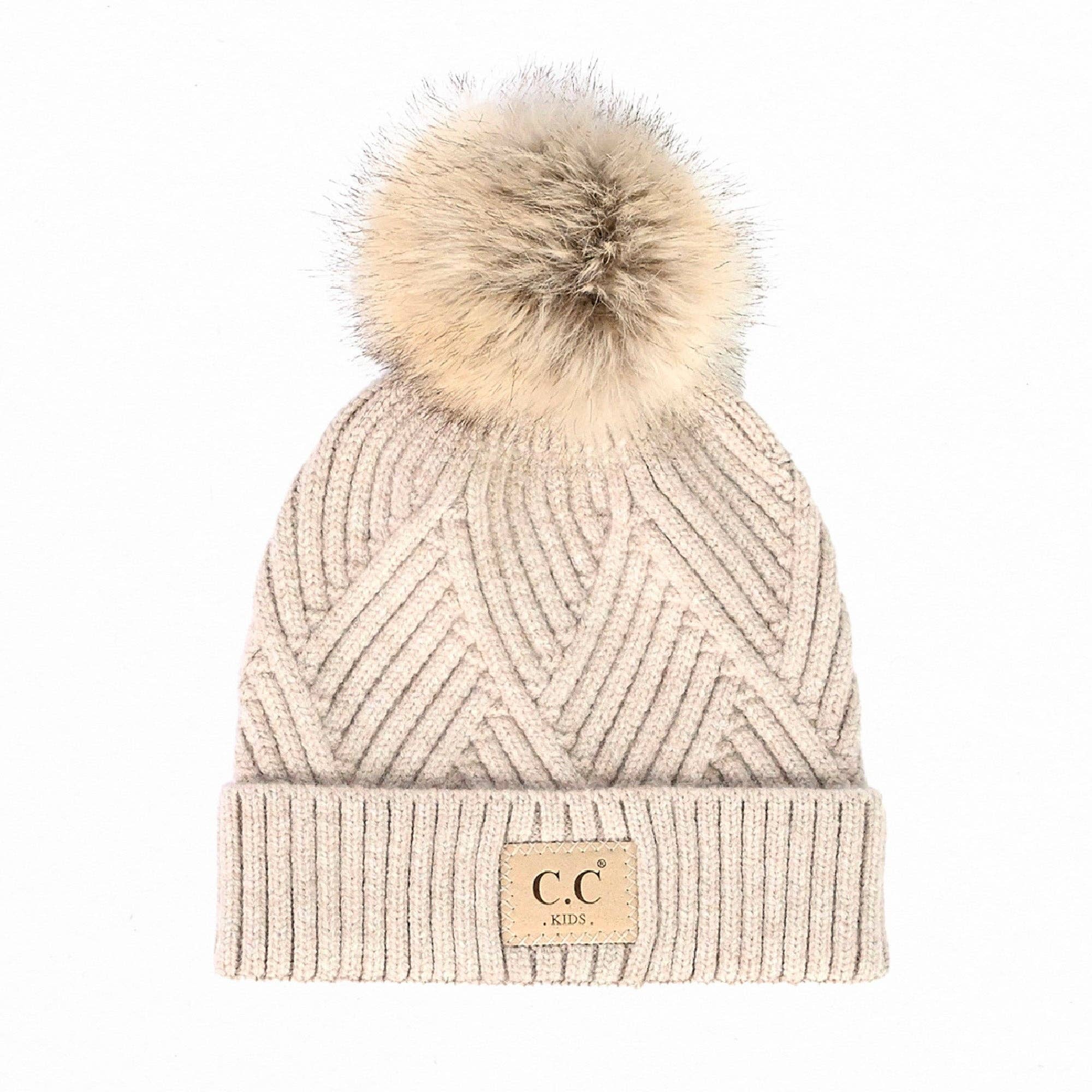 CC Kids Criss-Cross Suede Patch Beanie ( KIDS-2060 ): White / C.C KIDS ® Tag || Fits Size 1T - 4T || (Head Circumference 17" - 20”)