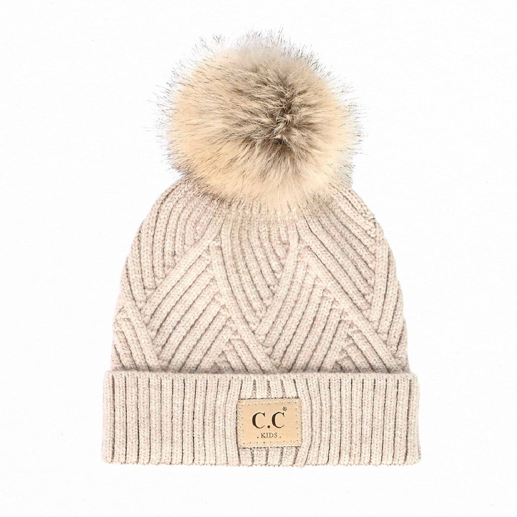 CC Kids Criss-Cross Suede Patch Beanie ( KIDS-2060 ): Red / C.C KIDS ® Tag || Fits Size 1T - 4T || (Head Circumference 17" - 20”)