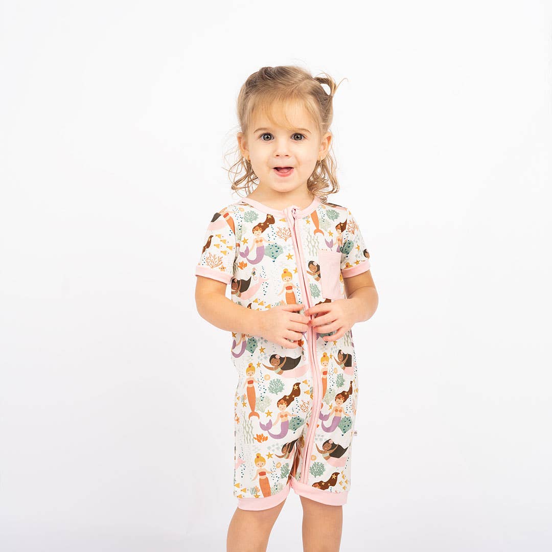 Making Waves Mermaid Bamboo Baby Clothing Shortie Romper: 0-3M