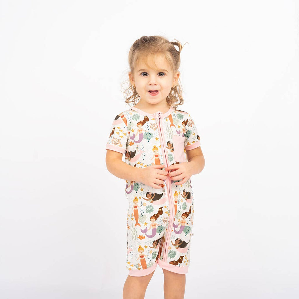 Making Waves Mermaid Bamboo Baby Clothing Shortie Romper: 3-6M