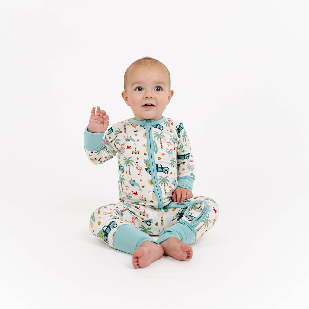Coastal Christmas Bamboo Convertible Baby Pajama: Beige/Multi / 0-3M
