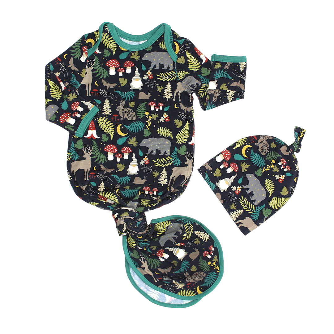 Night Forest Bamboo Gown and Hat Newborn Baby Gift Set