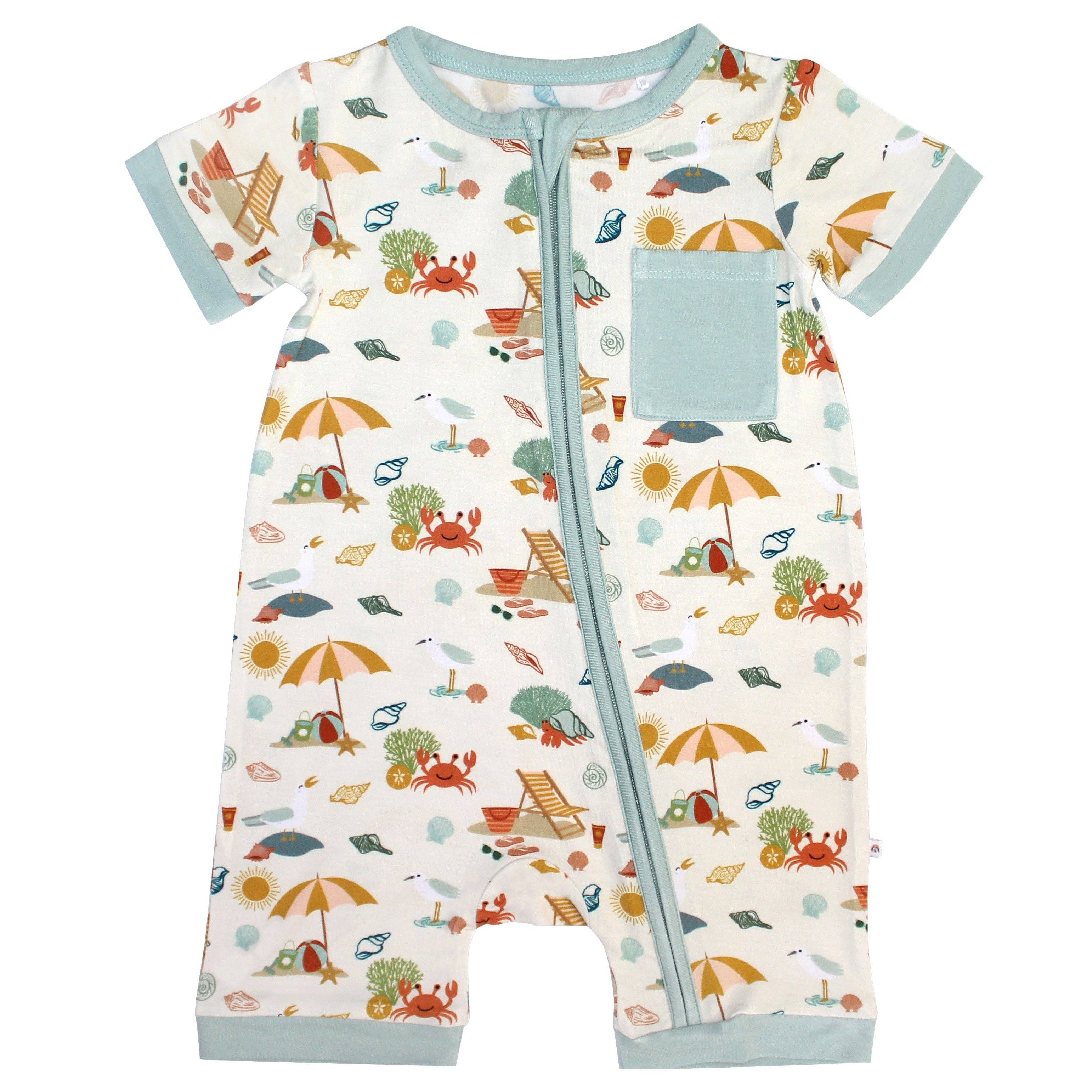 Beach Day Summer Baby Clothing Bamboo Shortie Romper Jumpsuit: 12-18M