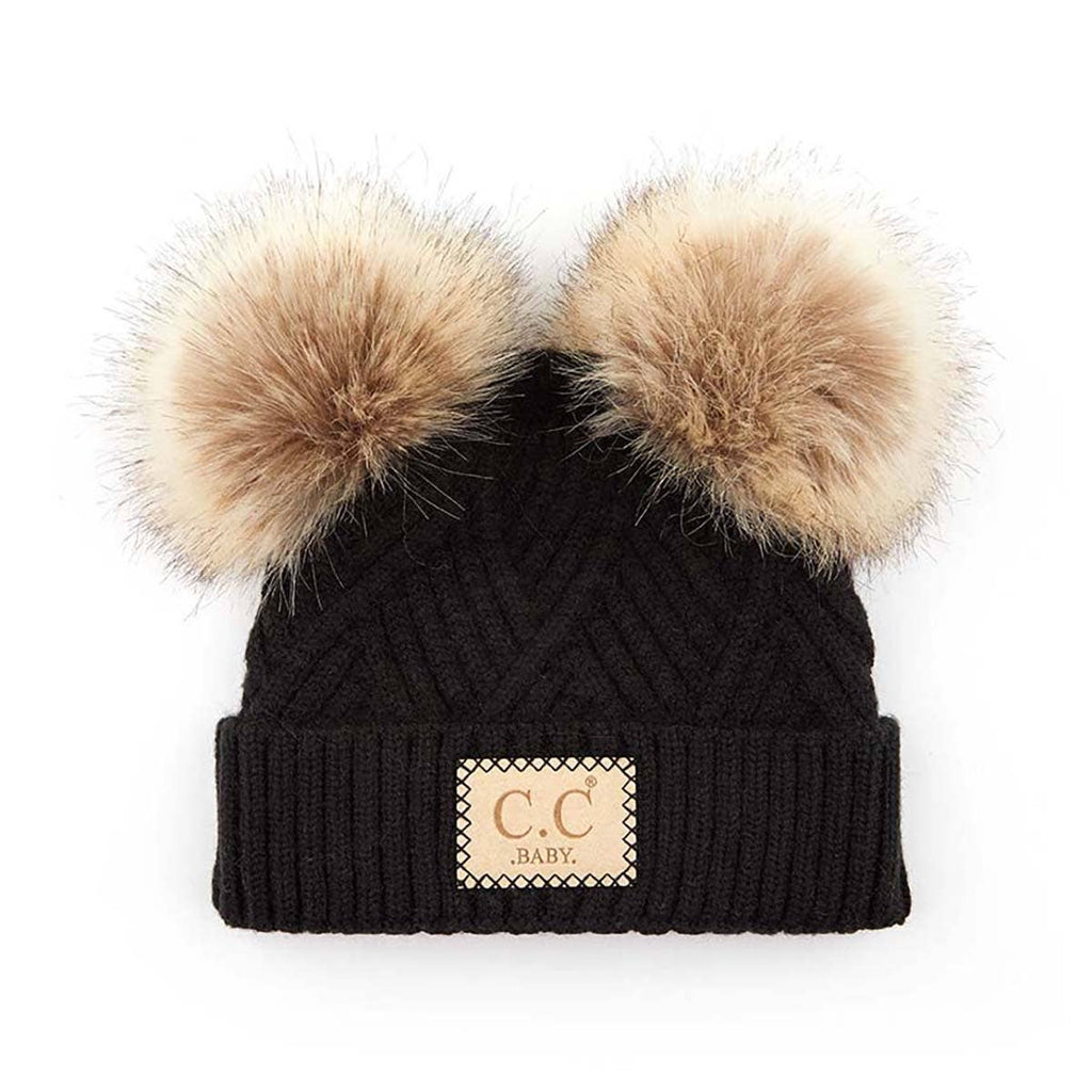 CC Baby Double Pom Criss-Cross Kids Beanie BABY-2060POMPOM: White