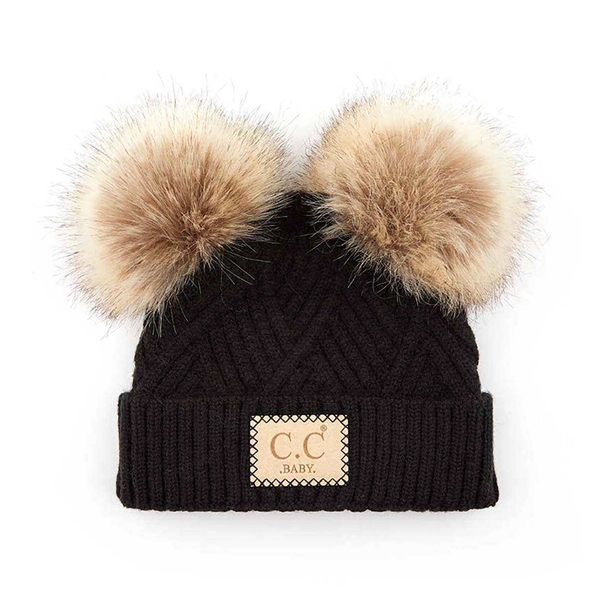 CC Baby Double Pom Criss-Cross Kids Beanie BABY-2060POMPOM: Pink