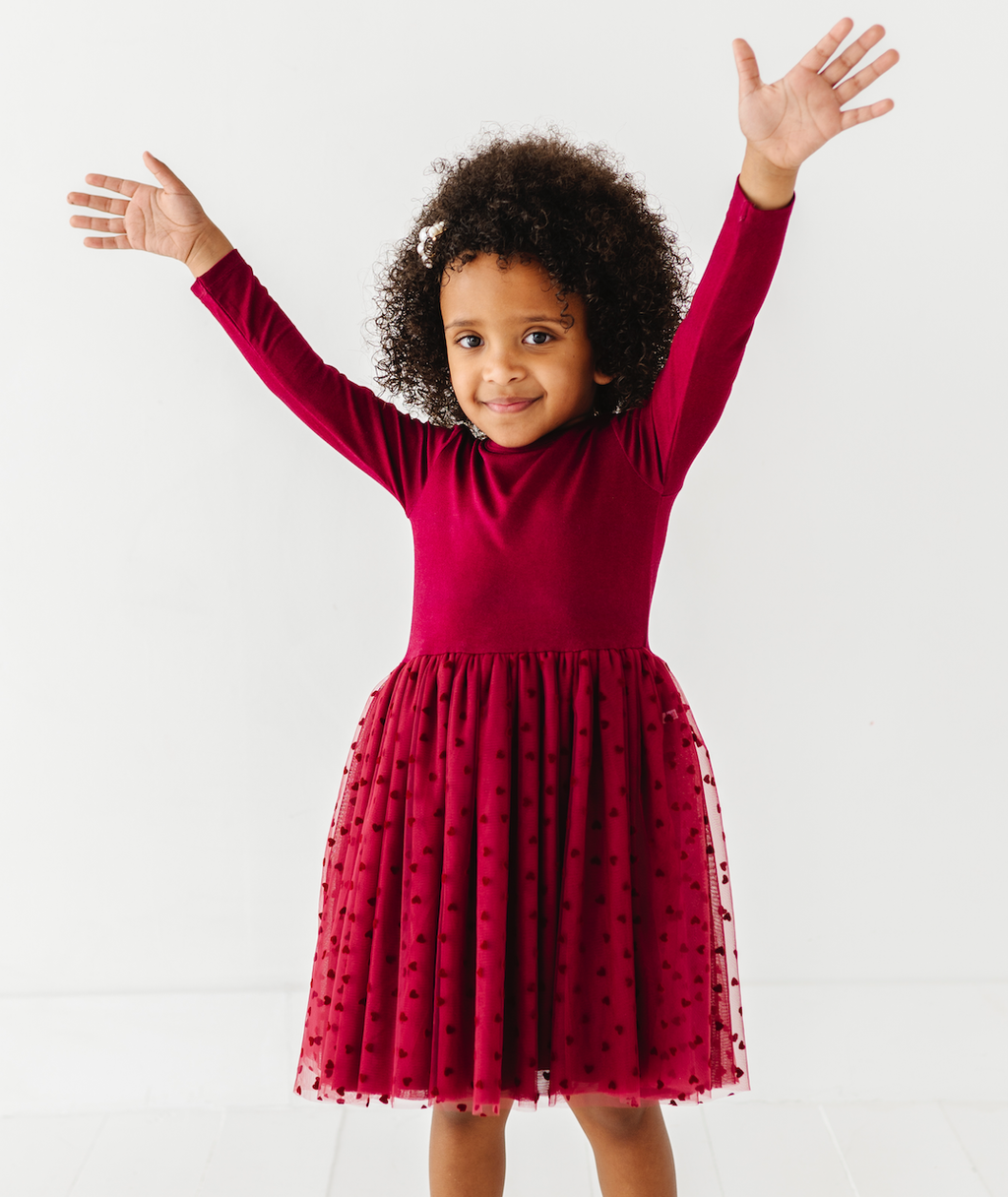 Kids Girls Velvet Heart Holiday Tulle Dress - Ruby: 2