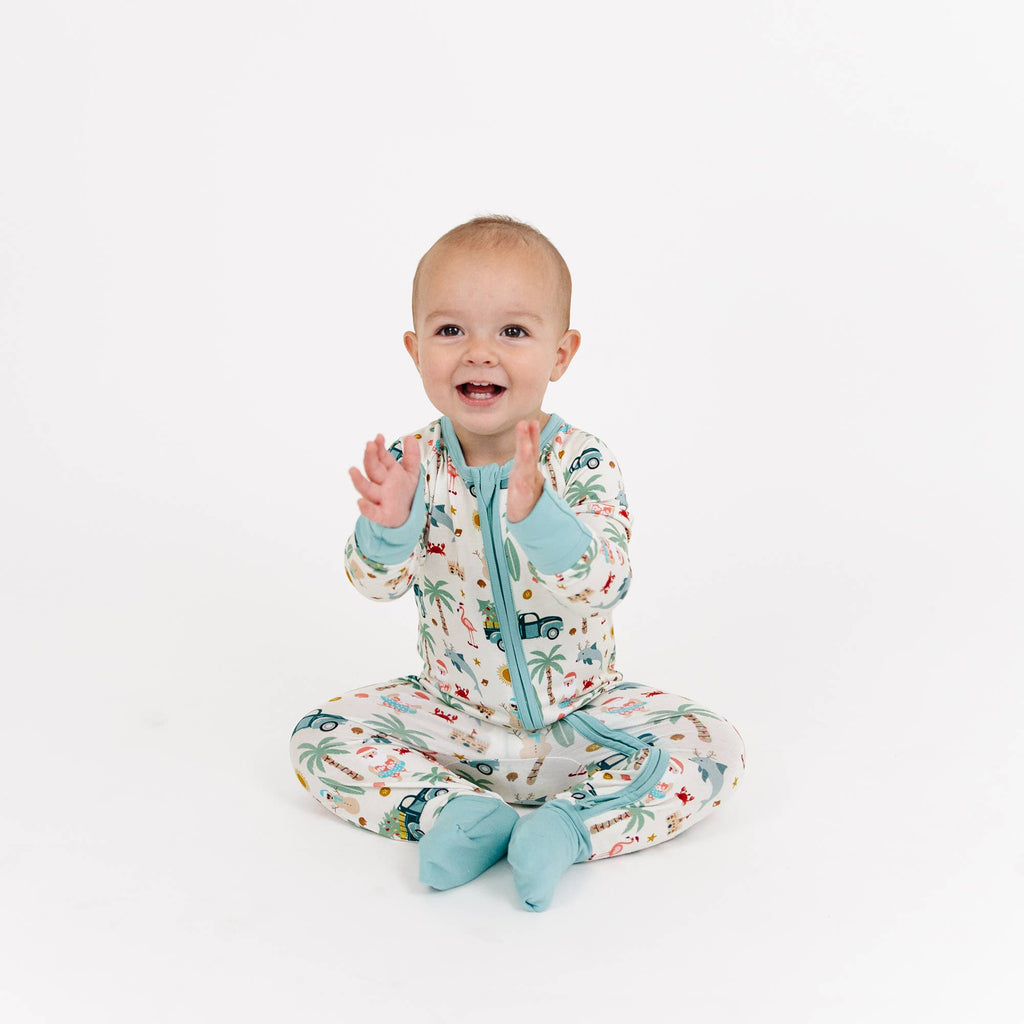 Coastal Christmas Bamboo Convertible Baby Pajama: Beige/Multi / NB